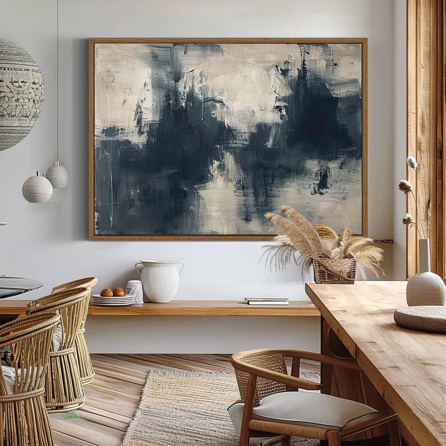 Vintage Rustic Wall Art Navy Blue Beige Wall Art Blue Wall Works Abstract Dark Canvas Oil Painting