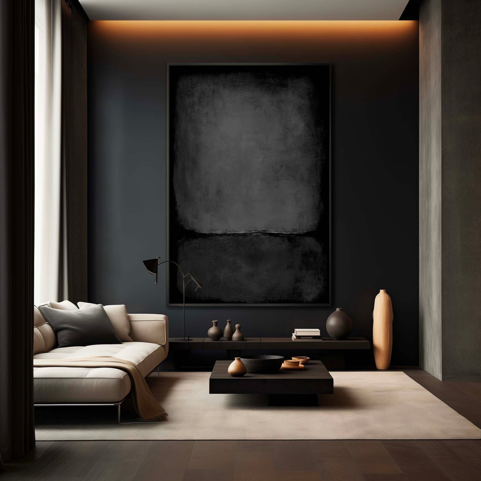 Pure Black Minimalist Painting Pure Black Living Room Wall Decoration Black Plaster Art