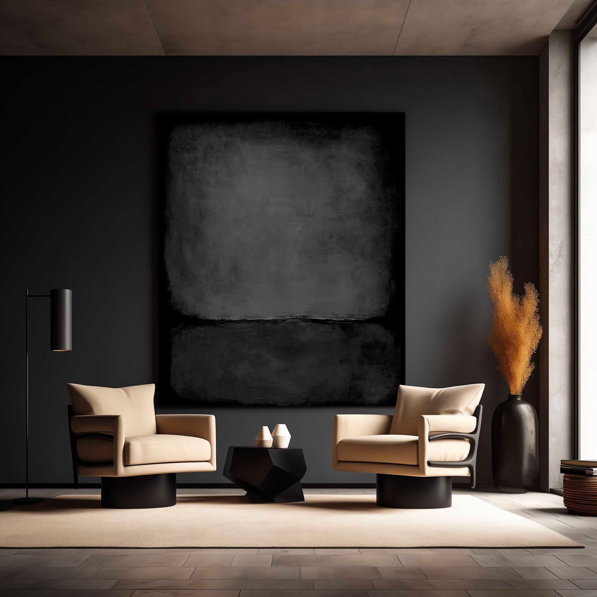 Pure Black Minimalist Painting Pure Black Living Room Wall Decoration Black Plaster Art