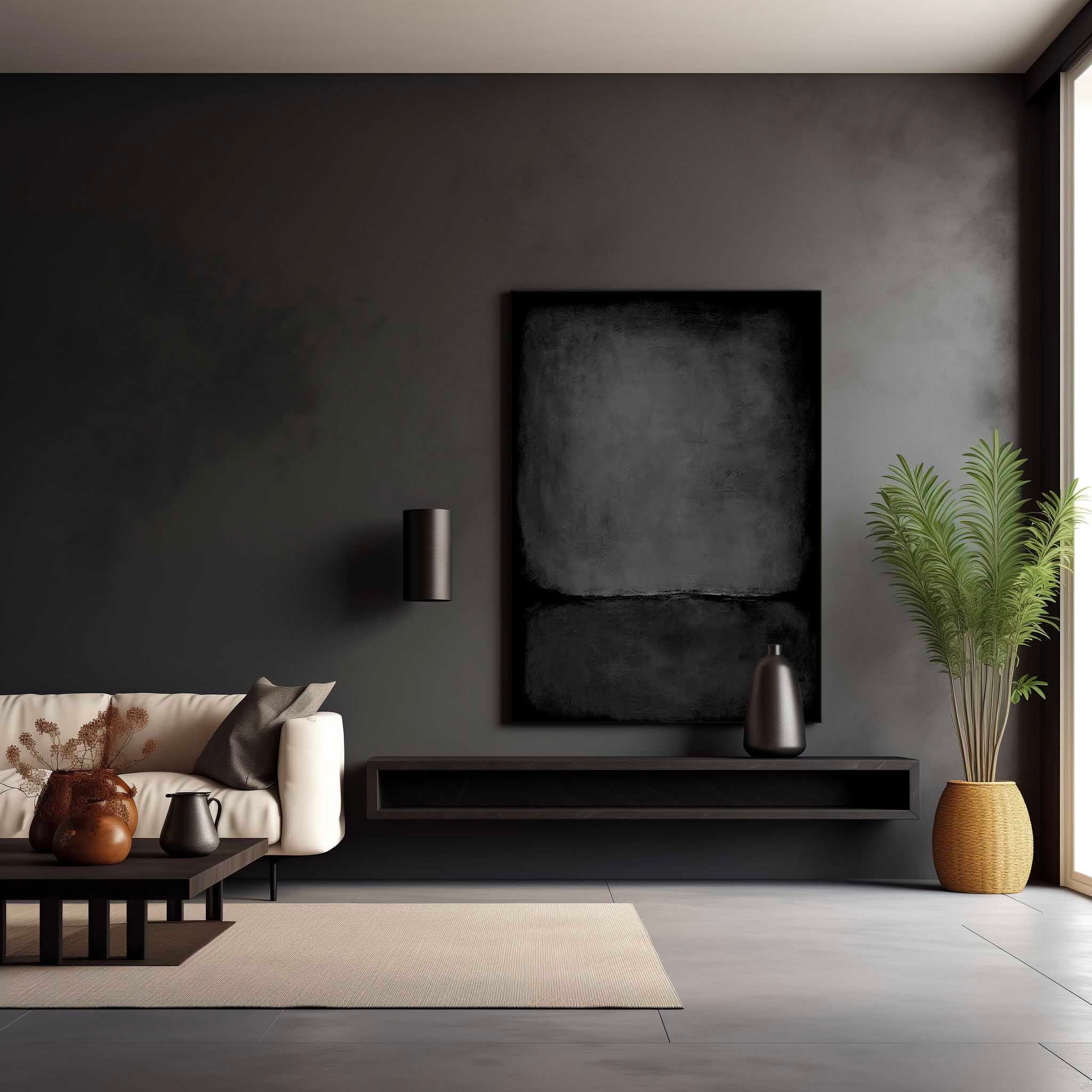 Pure Black Minimalist Painting Pure Black Living Room Wall Decoration Black Plaster Art