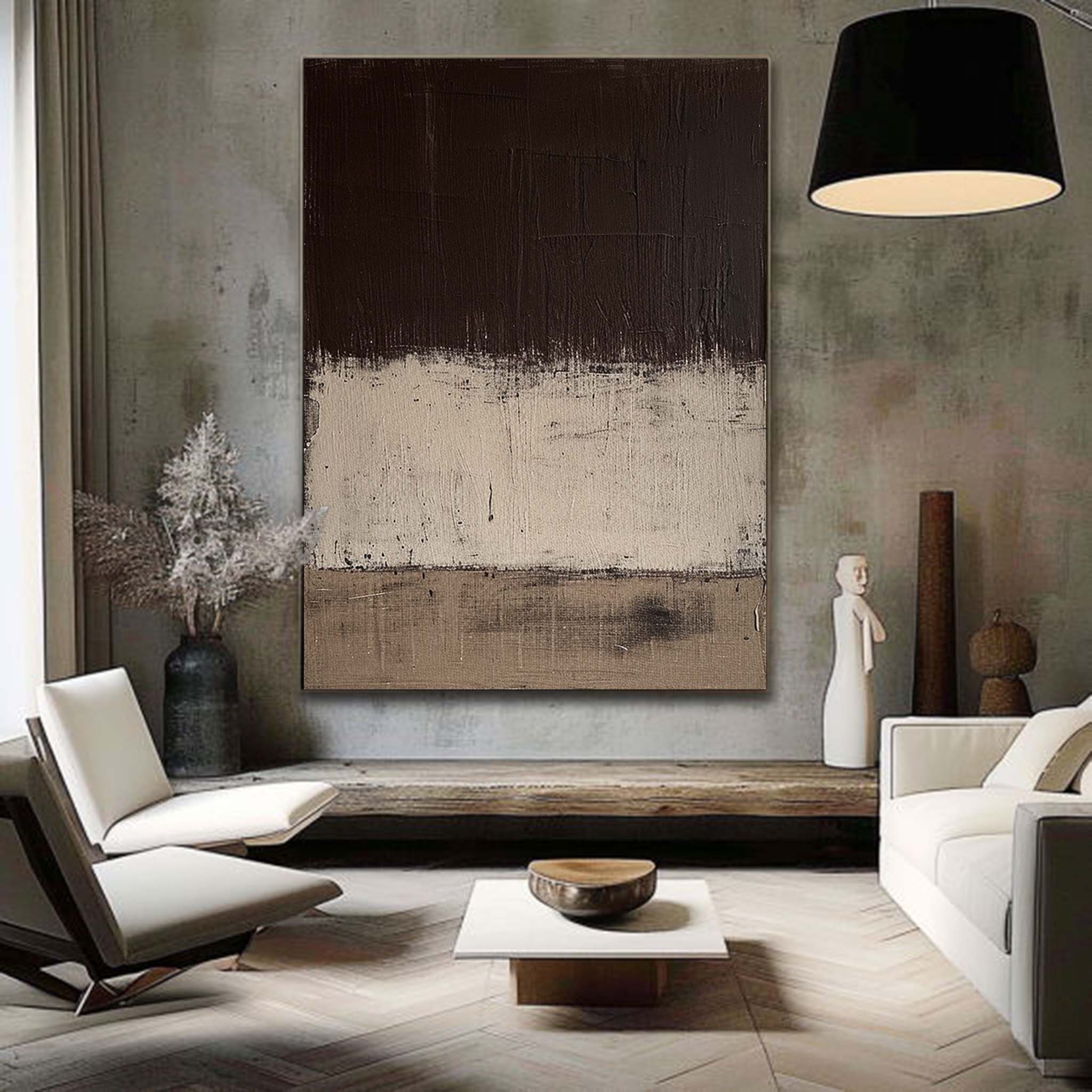 Dark brown and Beige Minimalist Painting Beige and Brown Abstract Painting Brown Wall Painting