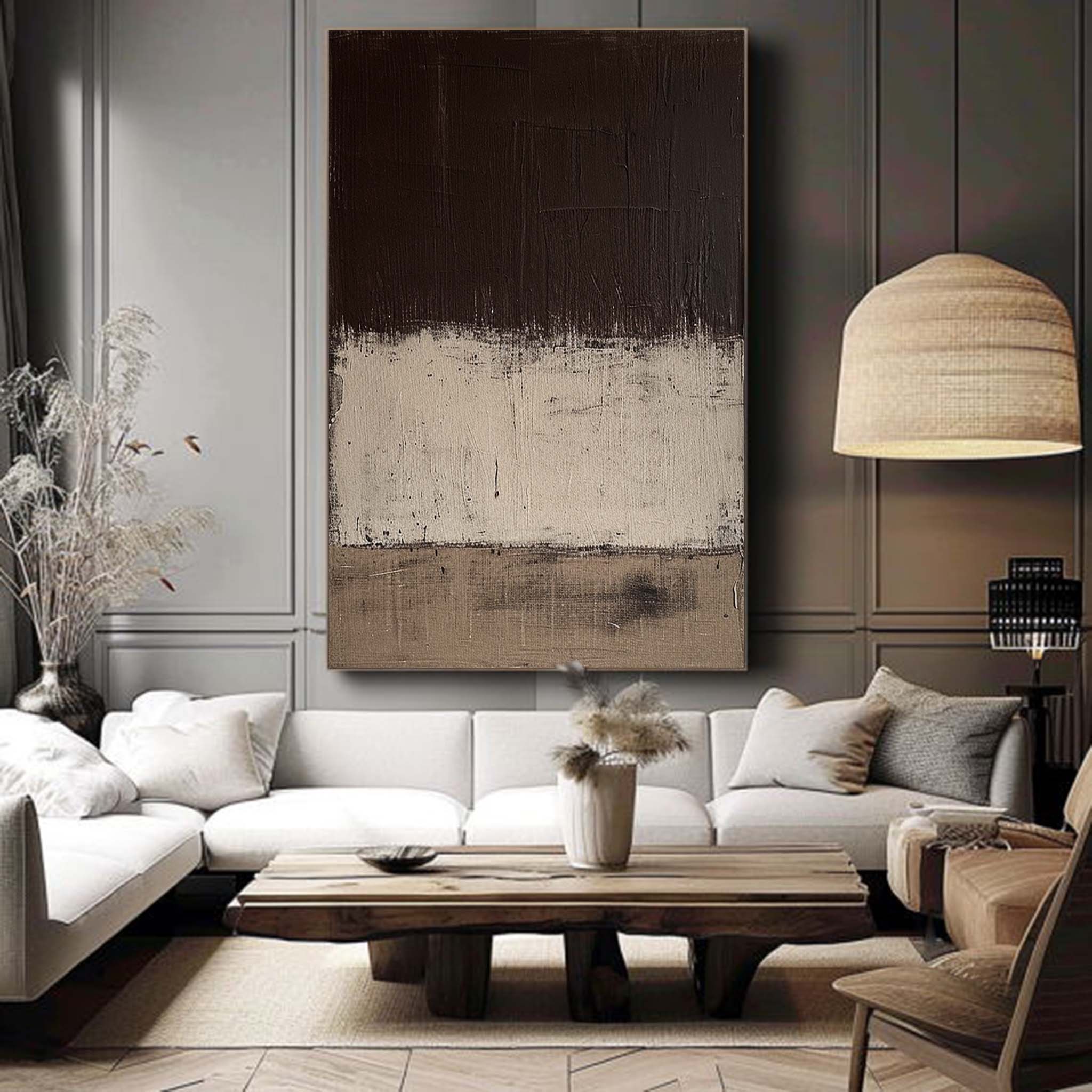 Dark brown and Beige Minimalist Painting Beige and Brown Abstract Painting Brown Wall Painting