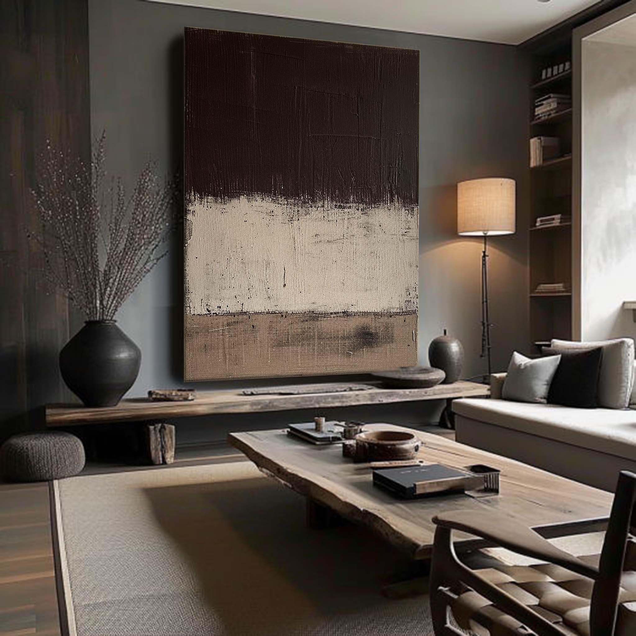 Dark brown and Beige Minimalist Painting Beige and Brown Abstract Painting Brown Wall Painting