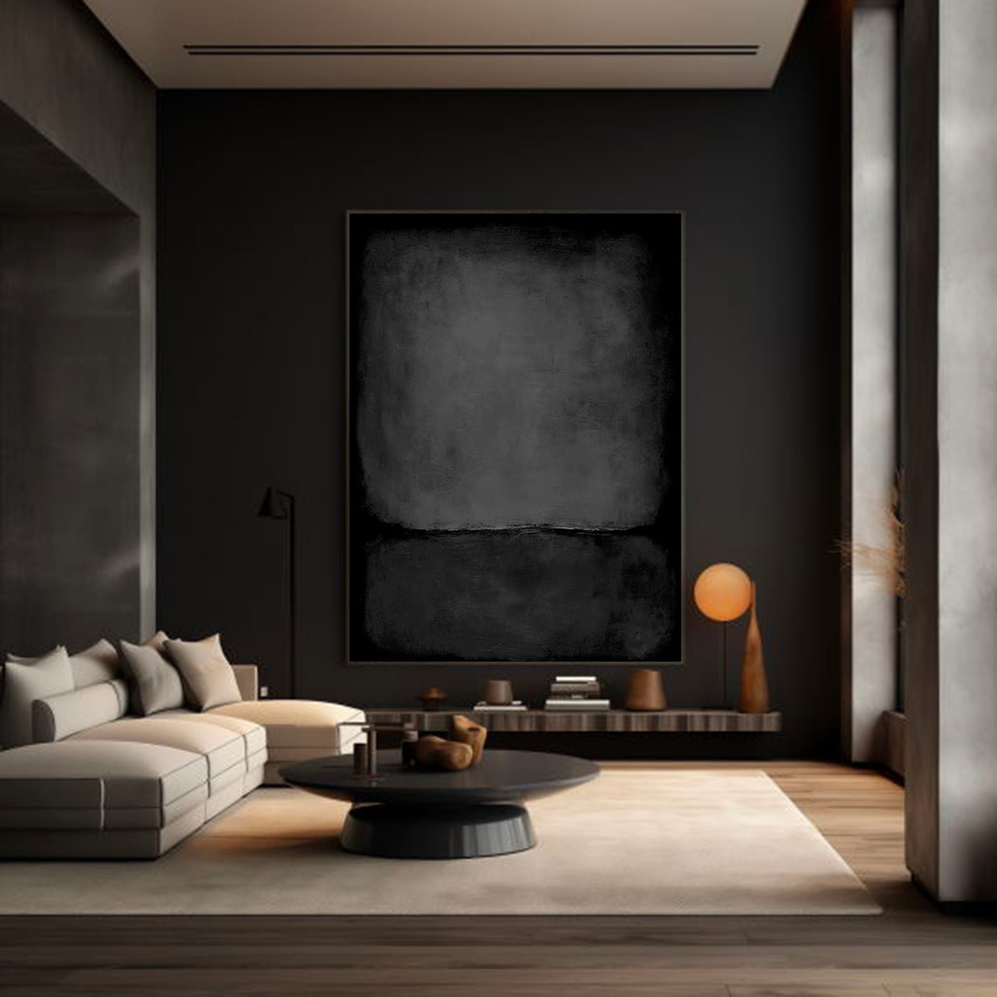 Pure Black Minimalist Painting Pure Black Living Room Wall Decoration Black Plaster Art