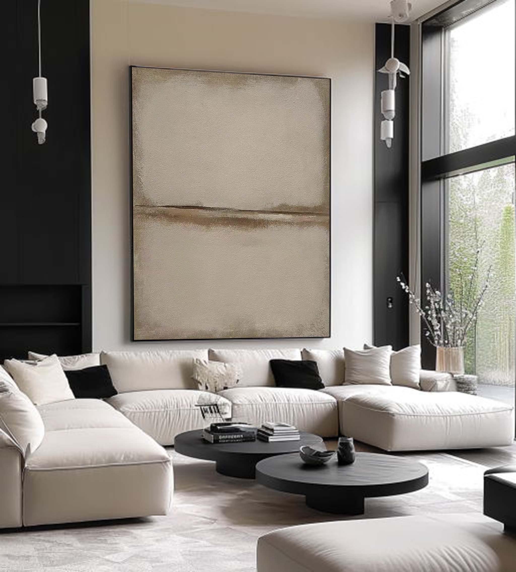 Large Beige Minimalist Painting Beige Wabi-Sabi Painting Beige Abstract Canvas Wall Art