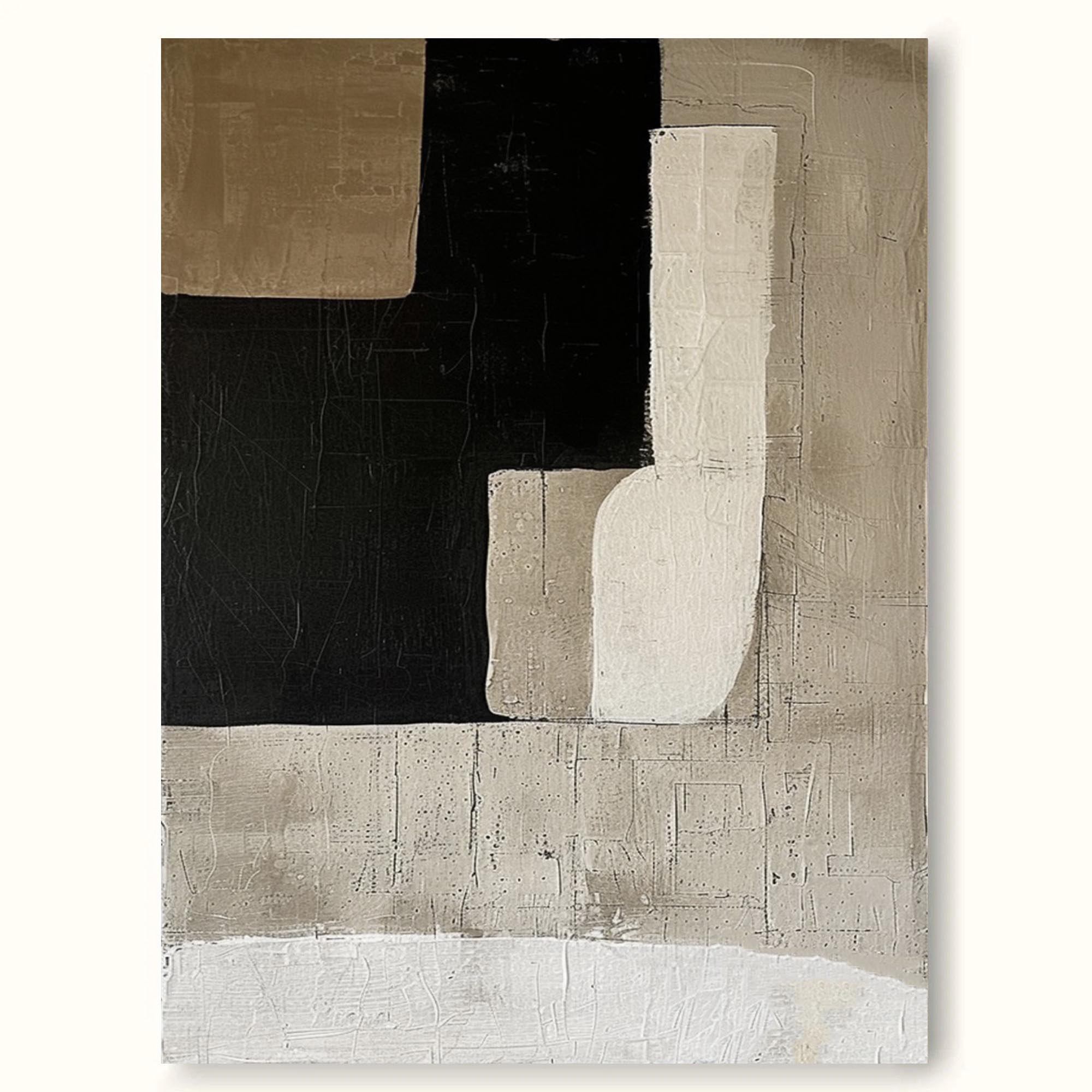 Beige Black Minimalist Painting Large Beige Textured Wall Art Beige Wabi Sabi Wall Art