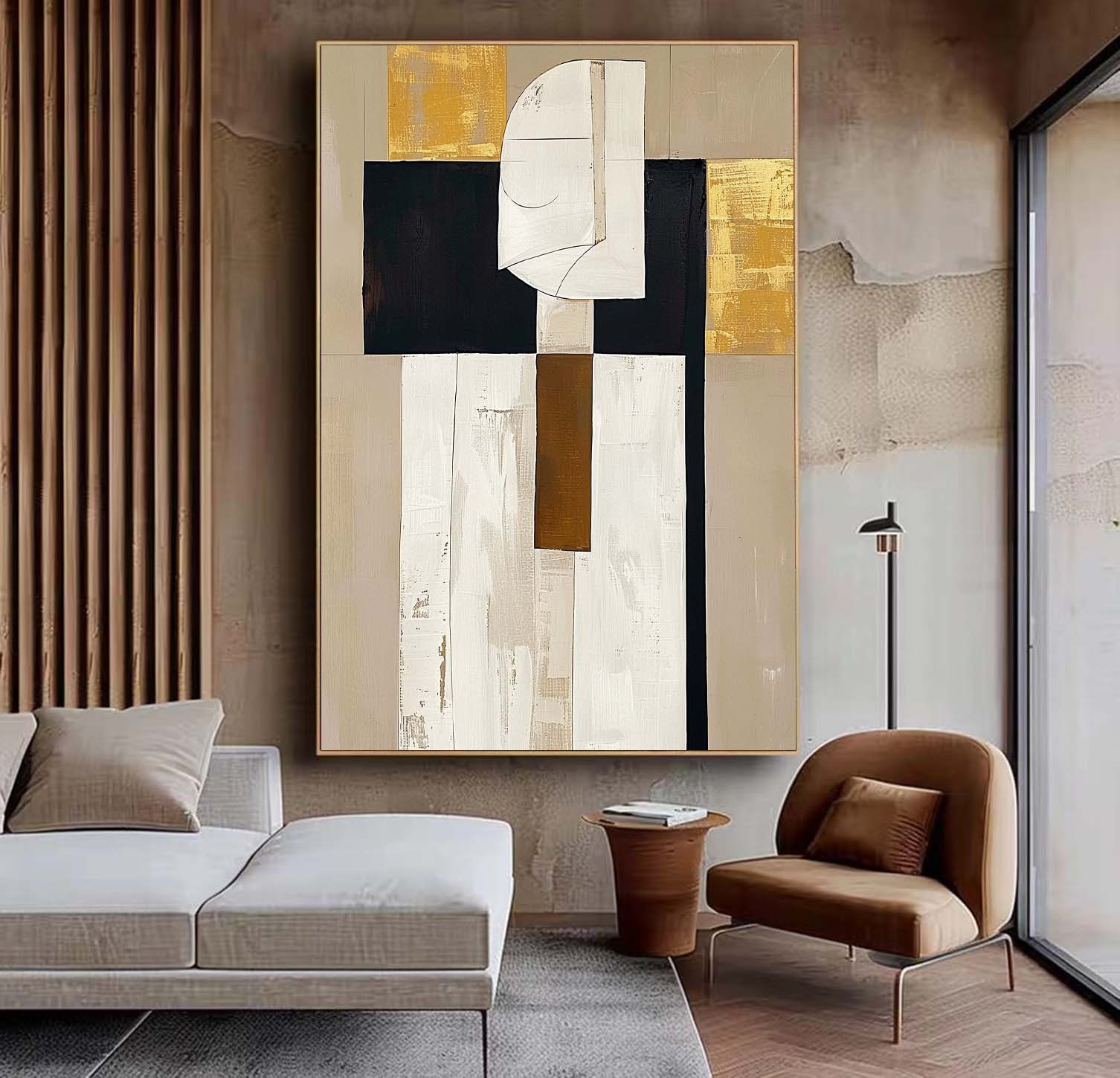 Abstract Beige Portrait Painting On Canvas Abstract Face Painting In Beige And Black