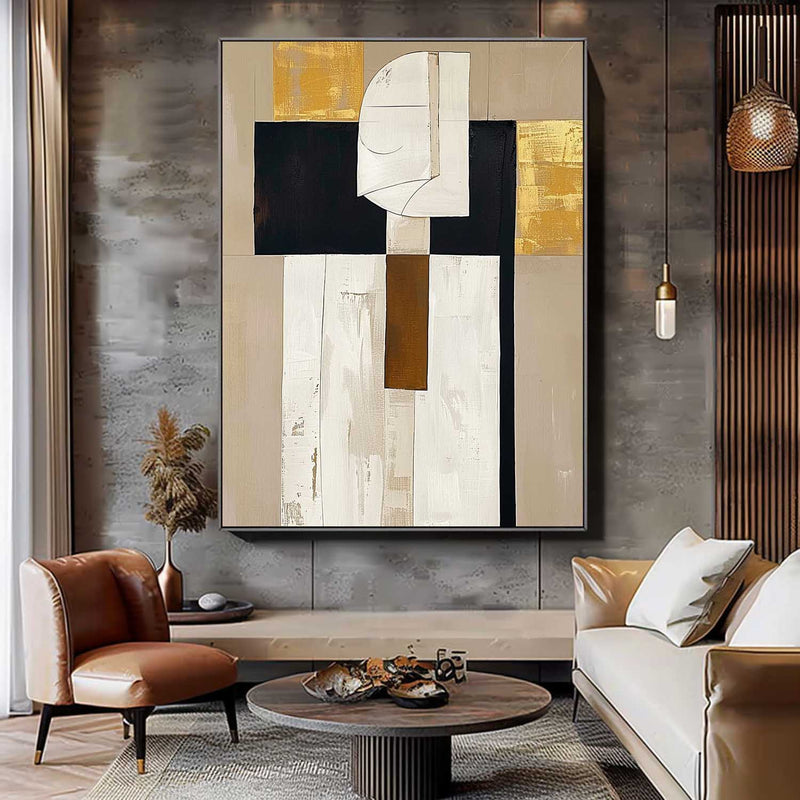 Abstract Beige Portrait Painting On Canvas Abstract Face Painting In Beige And Black