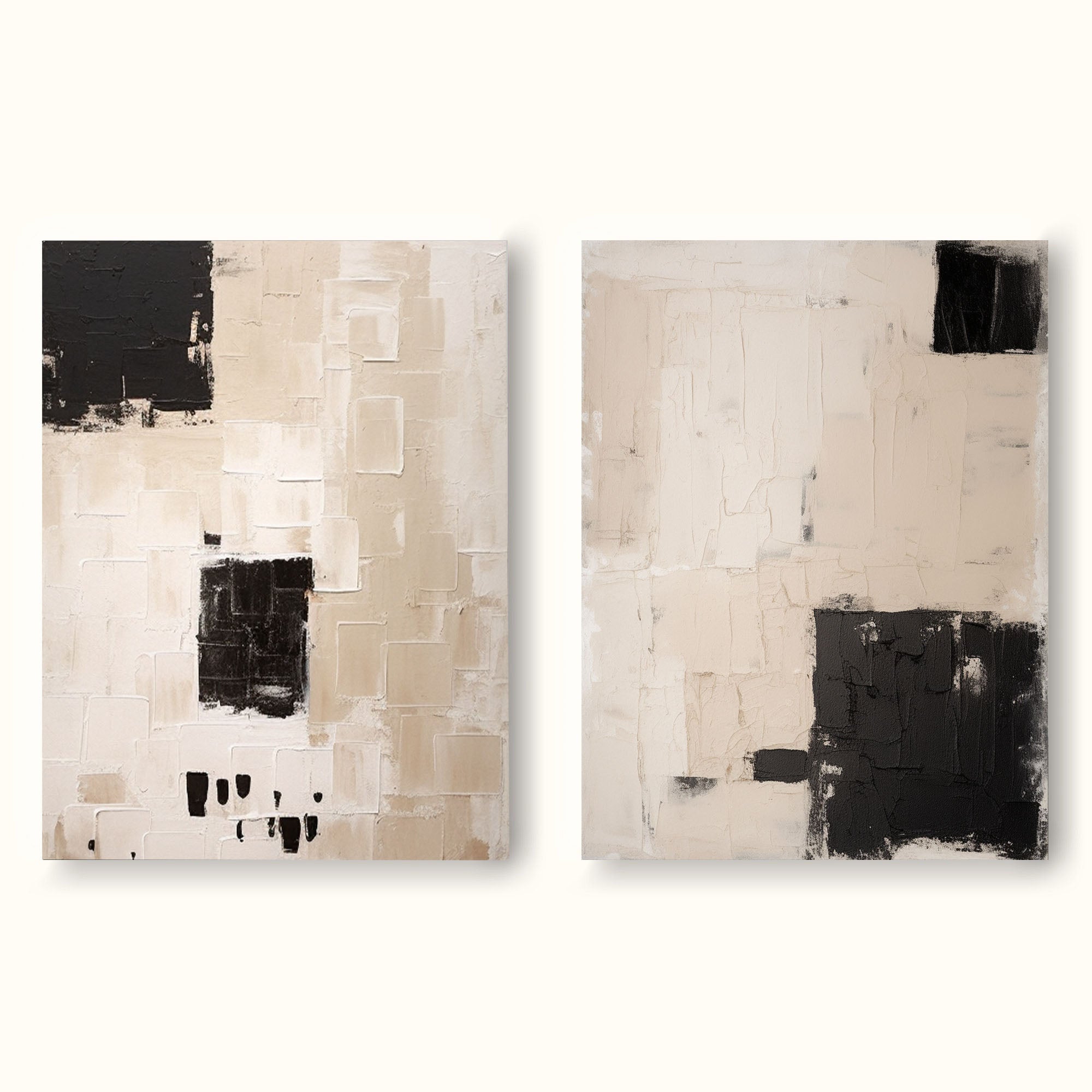 Set Of 2 Beige Black Wabi Sabi Wall Art Beige Black Minimalist Painting Set Of 2 Beige Wall Art