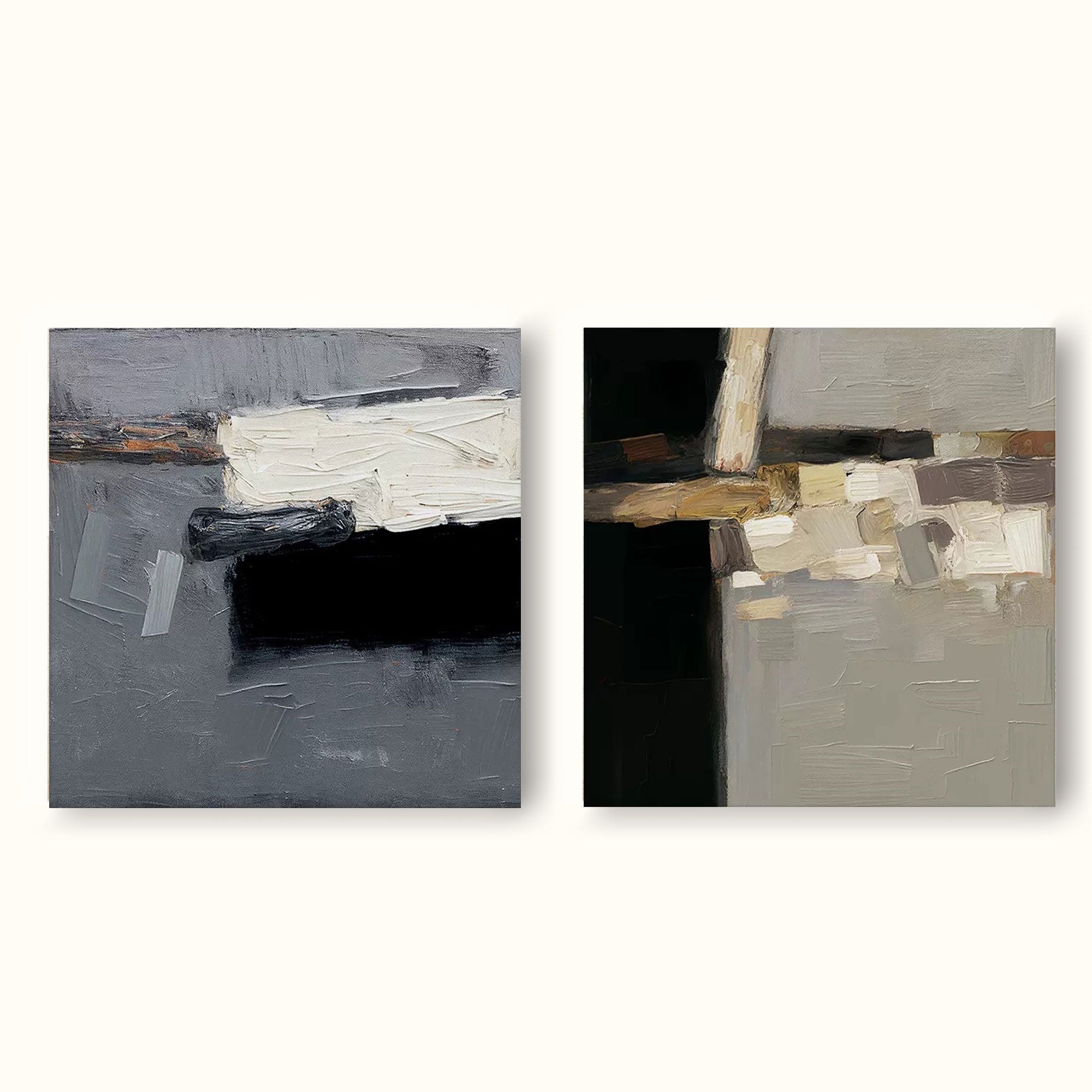 2 Piece Minimalist Abstract Canvas Art Square Framed Contemporary Minimalist Art