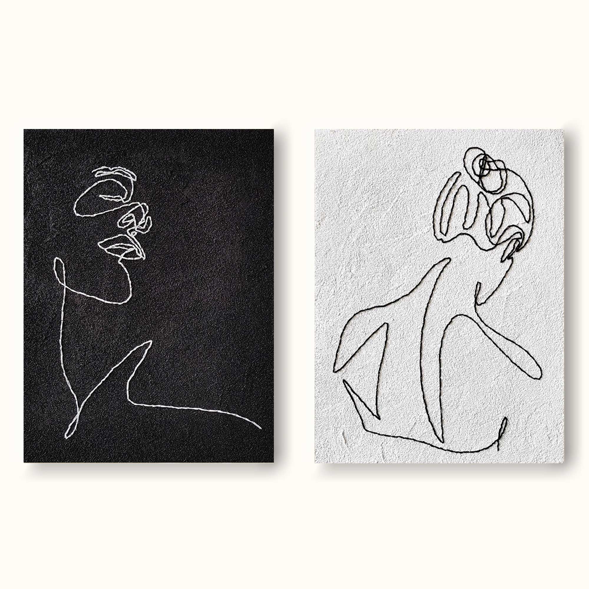 2 Piece Female Minimalist Line Canvas Art Set Of 2 Black And White Woman Minimal Painting Framed