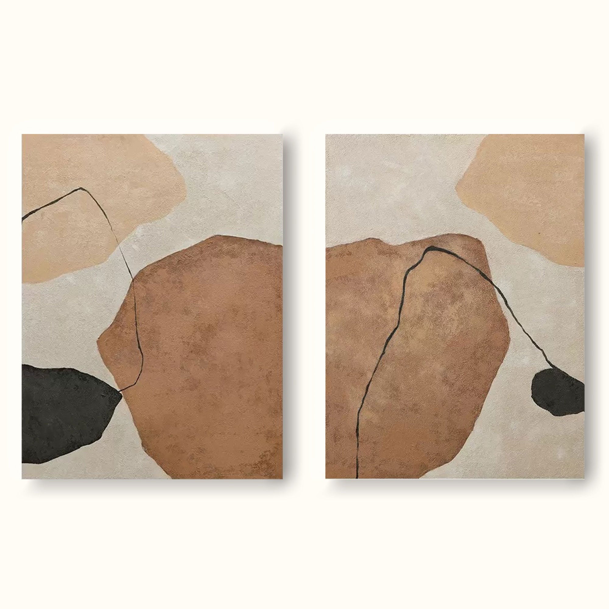 Large Geometric Minimalist Abstract Art Set Of 2 Minimalist Acrylic Painting Brown And Black For Living Room