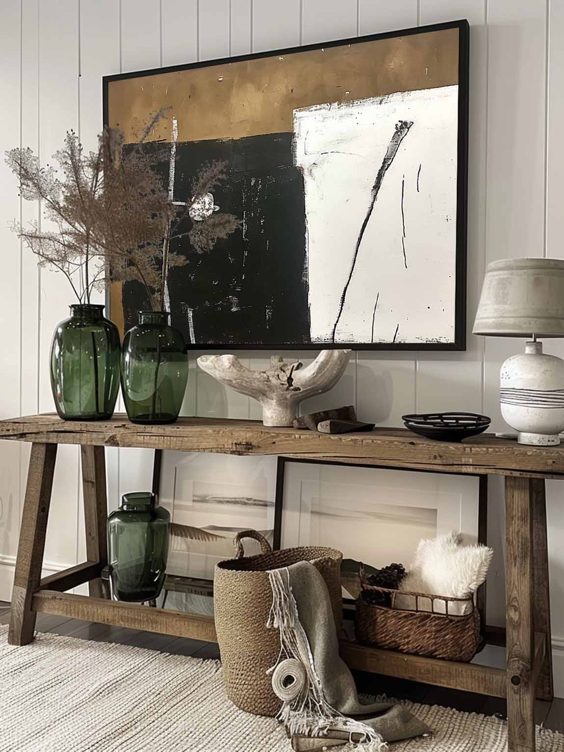 Original Vintage Black And White Painting Retro Black And Brown Acrylic Wall Decor Black Brown Oil Painting