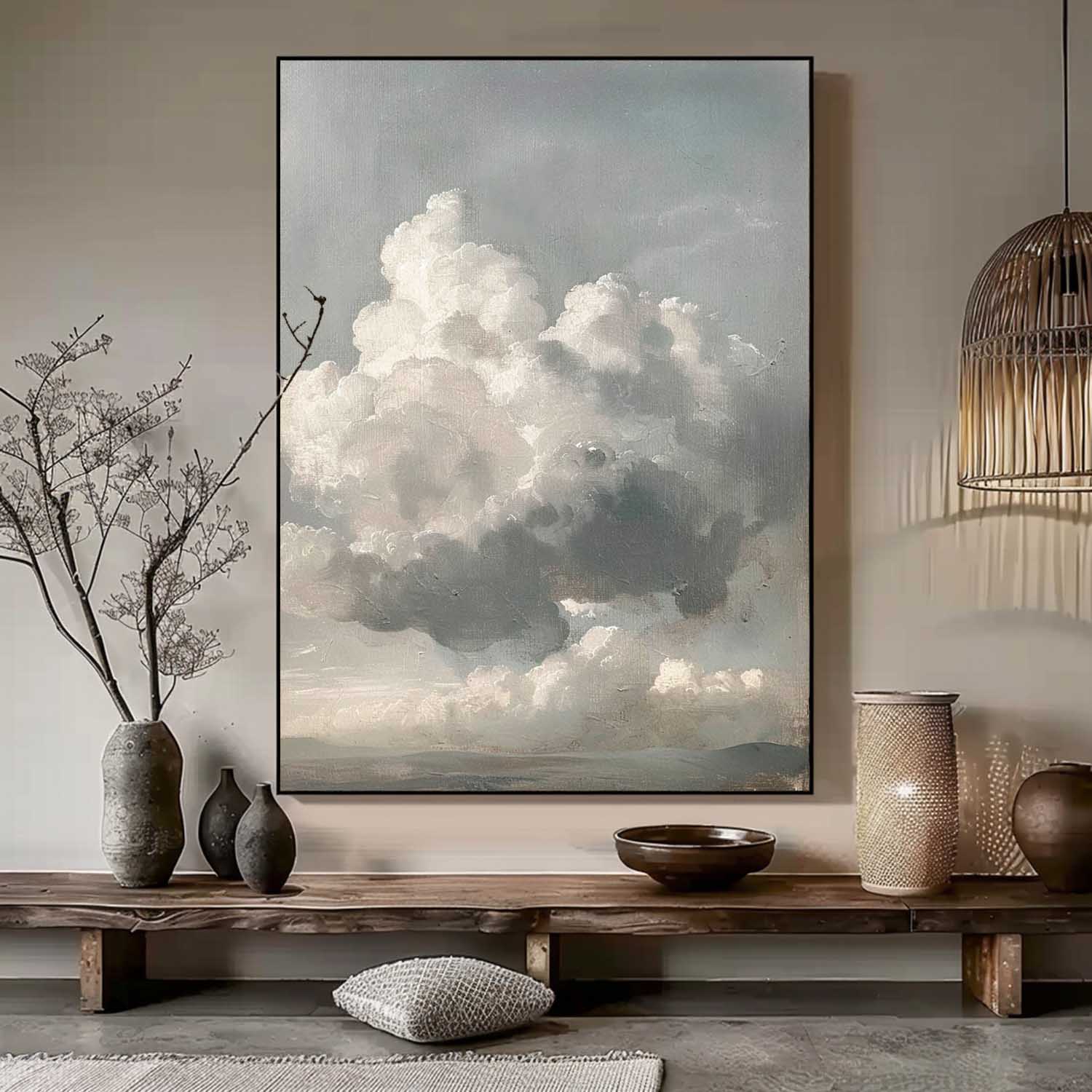 Vintage White Cloud Wall Art Cloudy Sky Oil Painting Cloudscape Wall Art Cloud Landscape Oil Painting