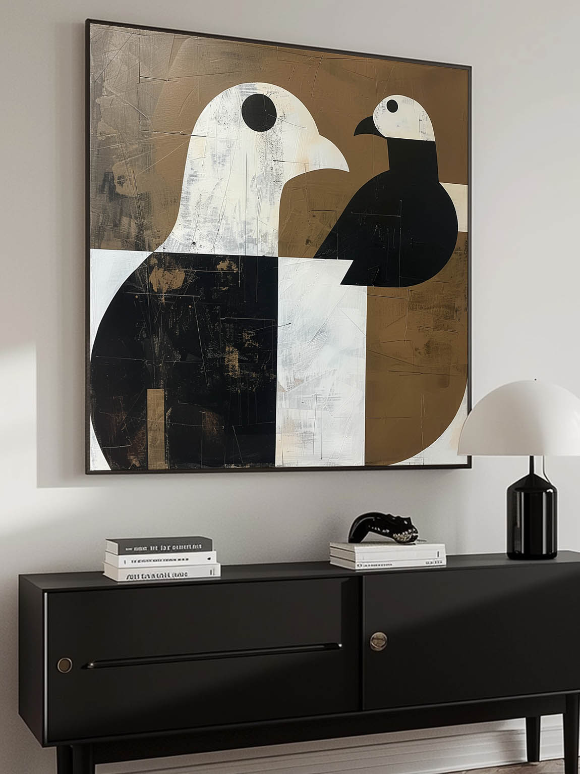 Vintage Black And White Dove Canvas Art Retro Black And Neutral Dove Wall Art Large Black And White Painting