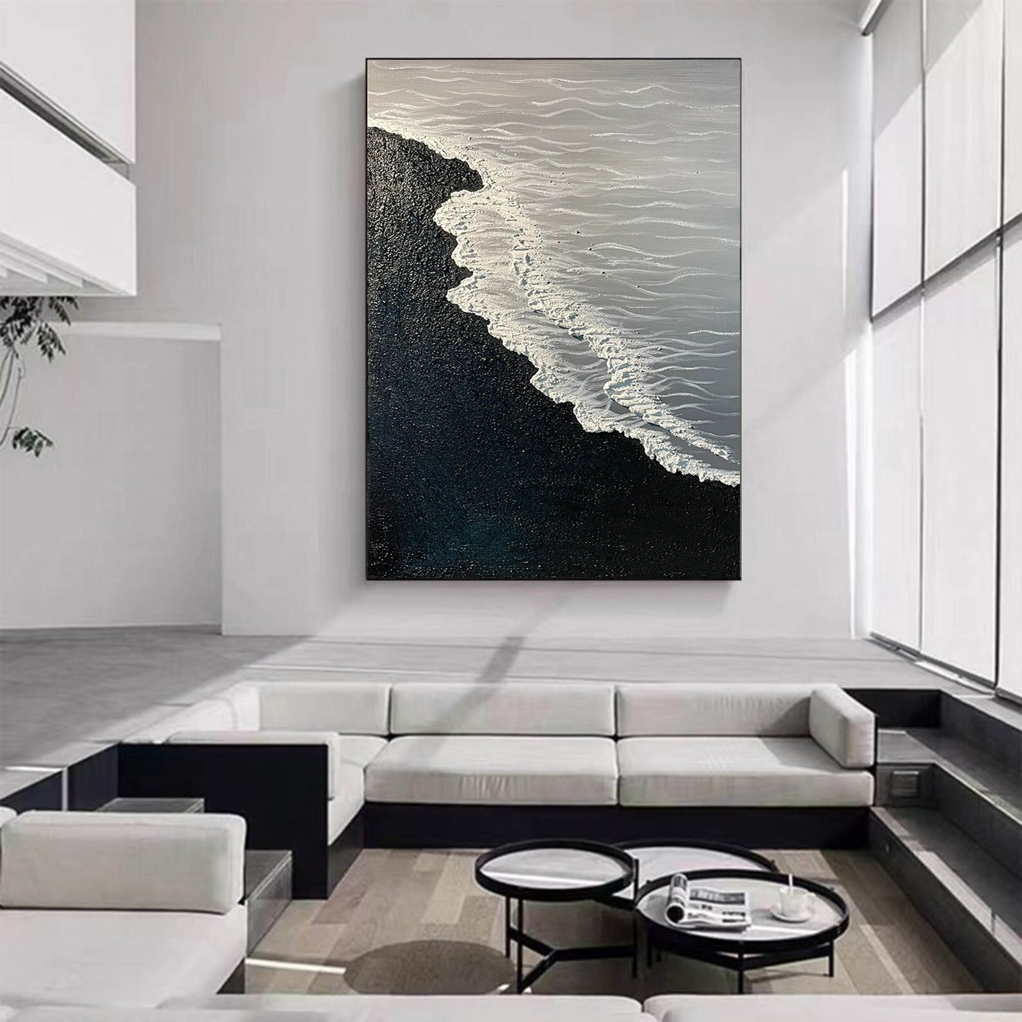 3D Minimalist Wall Decor Modern White Ocean Wave Painting Seaside Landscape Painting