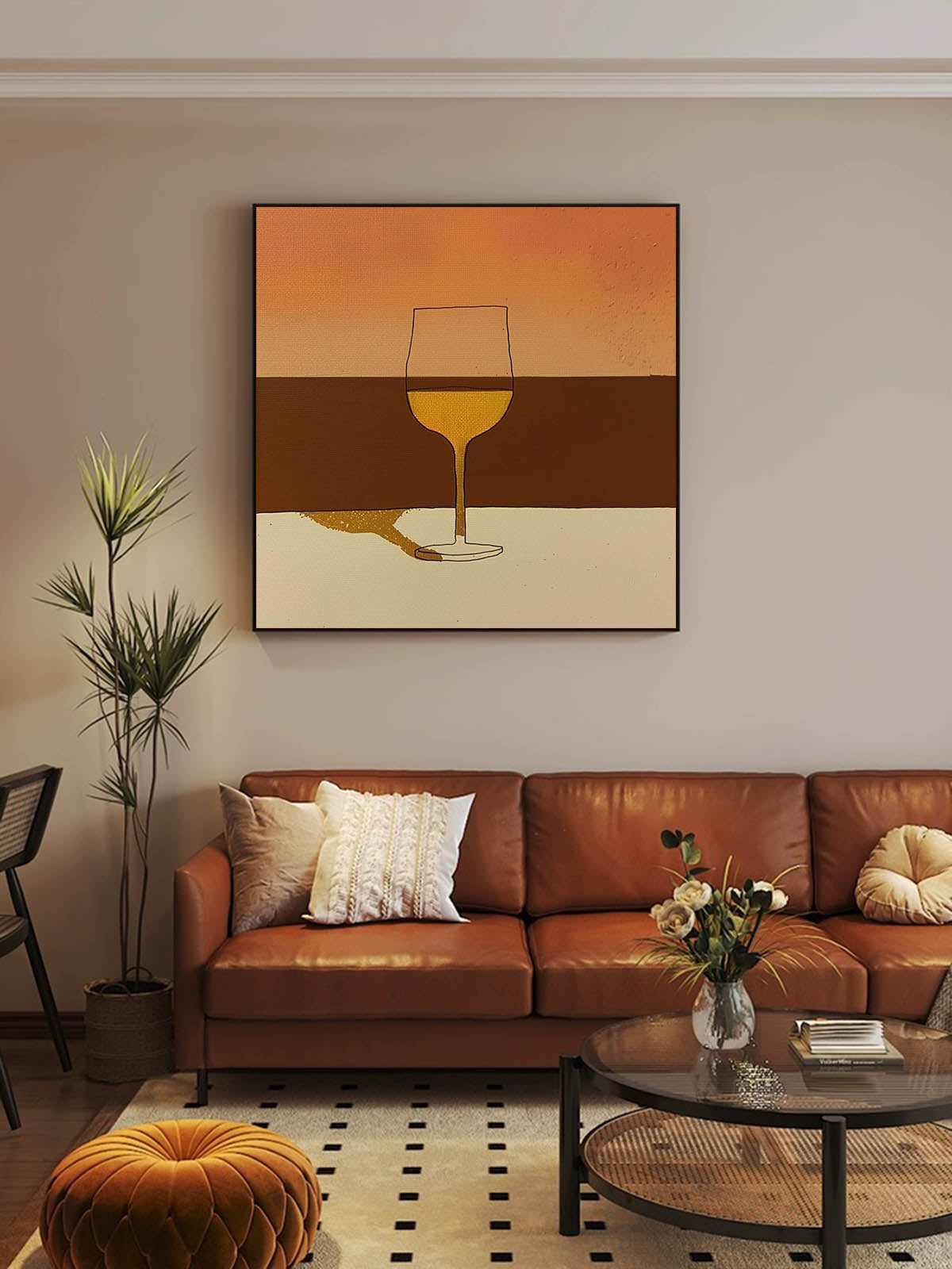 Mid Century Minimalist Painting On Canvas Minimalist Cup Wall Art On Canvas Large Retro Canvas Art