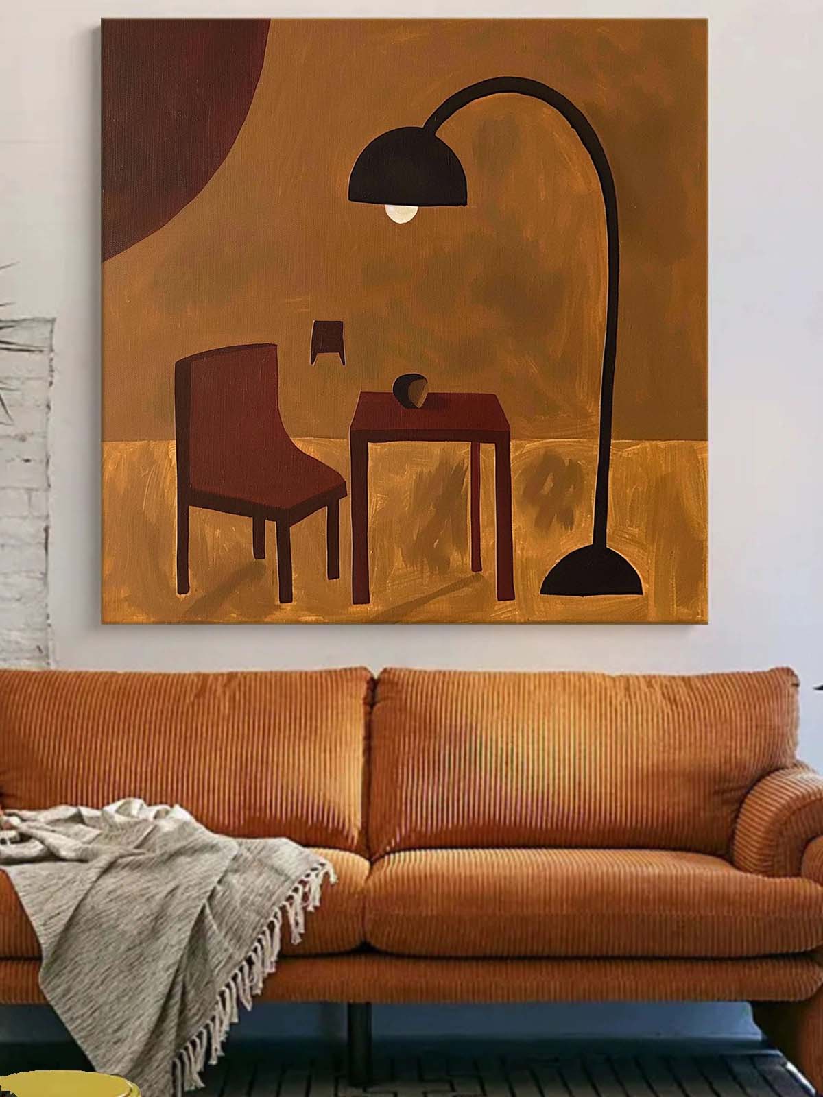 Retro Minimalist Abstract Painting Original Vintage Brown Wall Art Mid Century Wall Art Decor