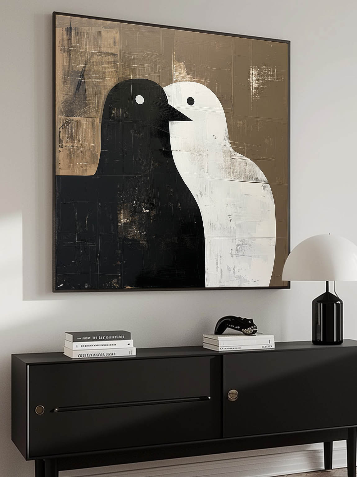 Vintage Neutral Dove Canvas Art Retro Handmade Dove Painting Original Black And White Canvas Art Retro Canvas Dove Art