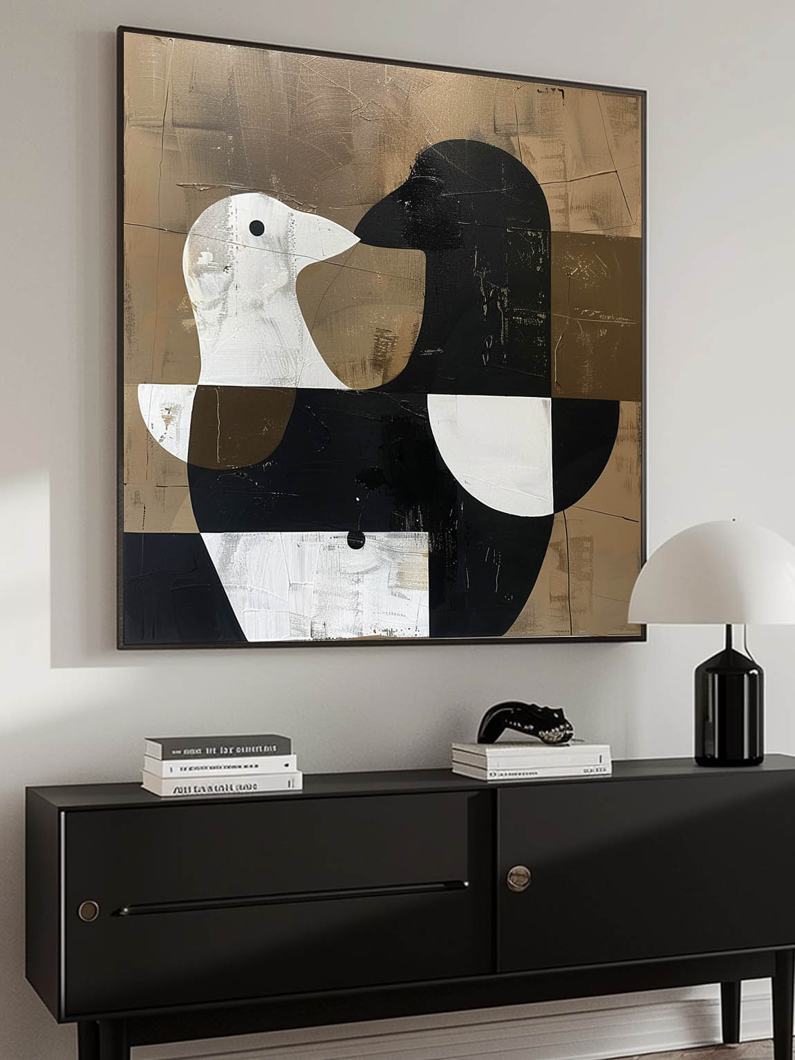 Retro Black And White Dove On Canvas Large Minimalist Abstract Painting Retro Brown Background Dove Painting