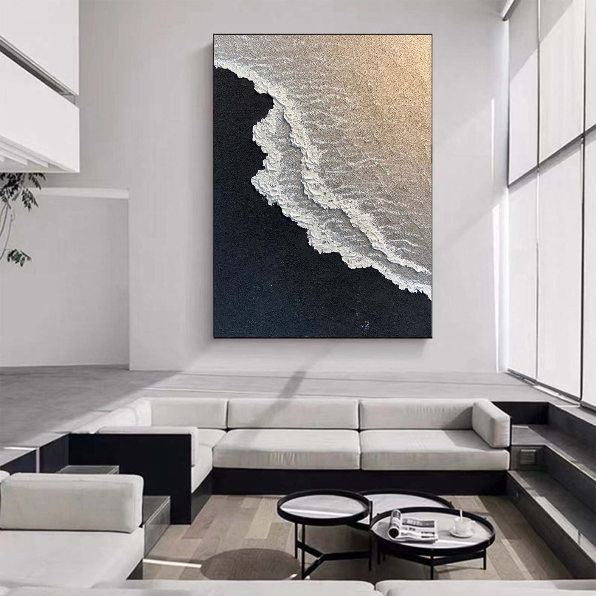 Minimalist 3d Ocean Waves Painting Original Black And White Ocean Beach ...