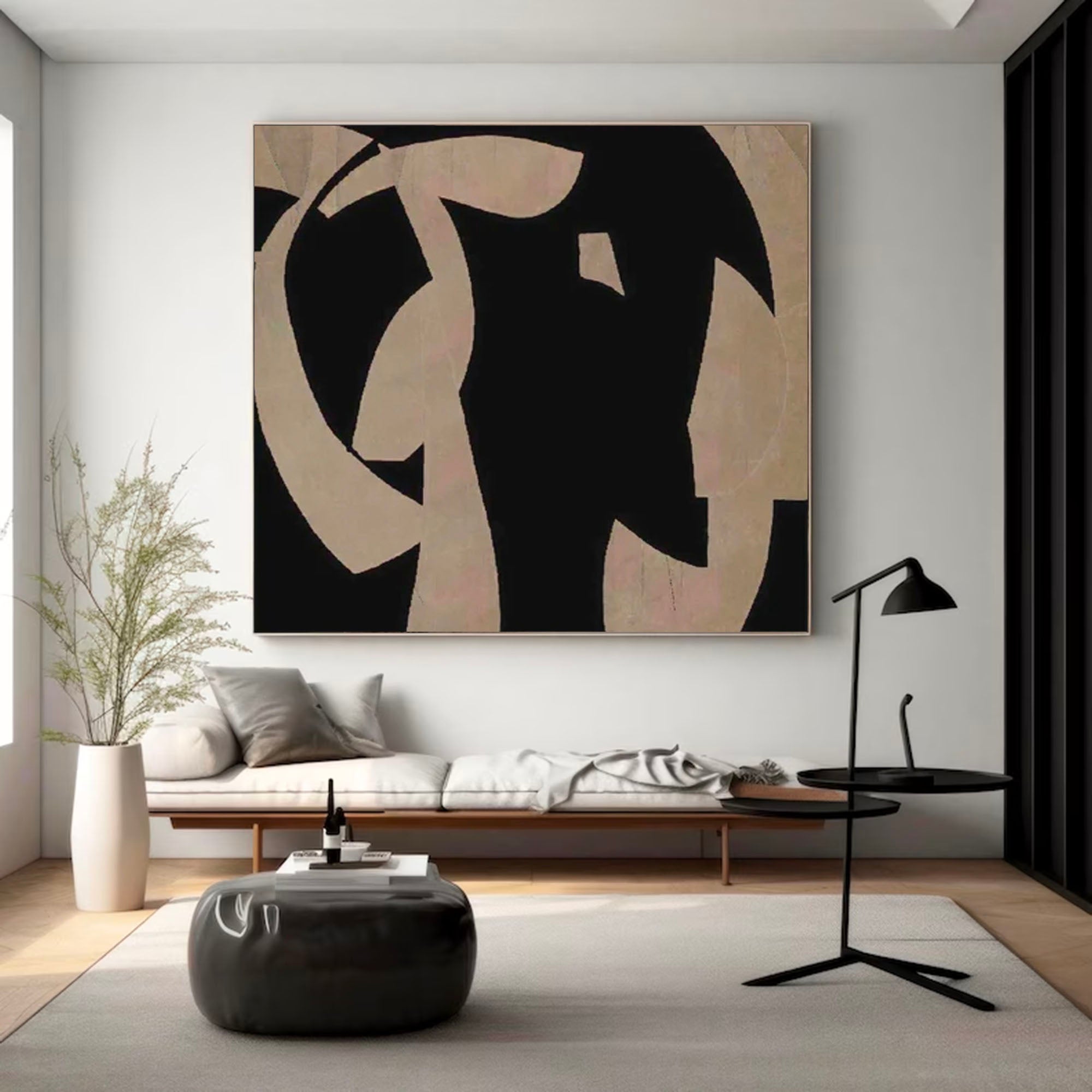 Beige And Black Minimalist Oil Painting Large Brown And Black Minimalist Abstract Painting