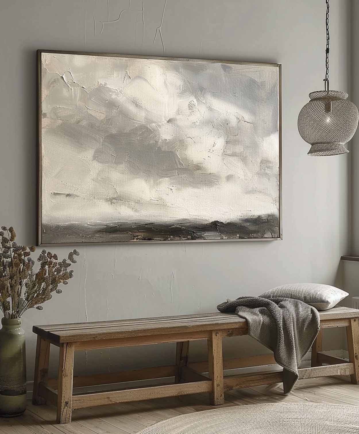 Vintage Cloud Landscape Painting Large Cloudy Sky Painting Vintage Landscape Oil Painting Cloudy Painting