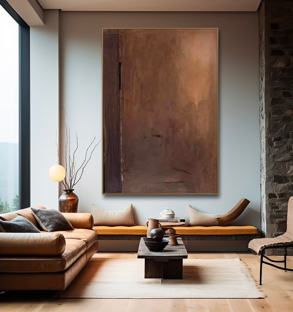 Minimalist Brown Abstract Wall Art Brown Wabi-Sabi Painting Dark Brown Abstract Painting