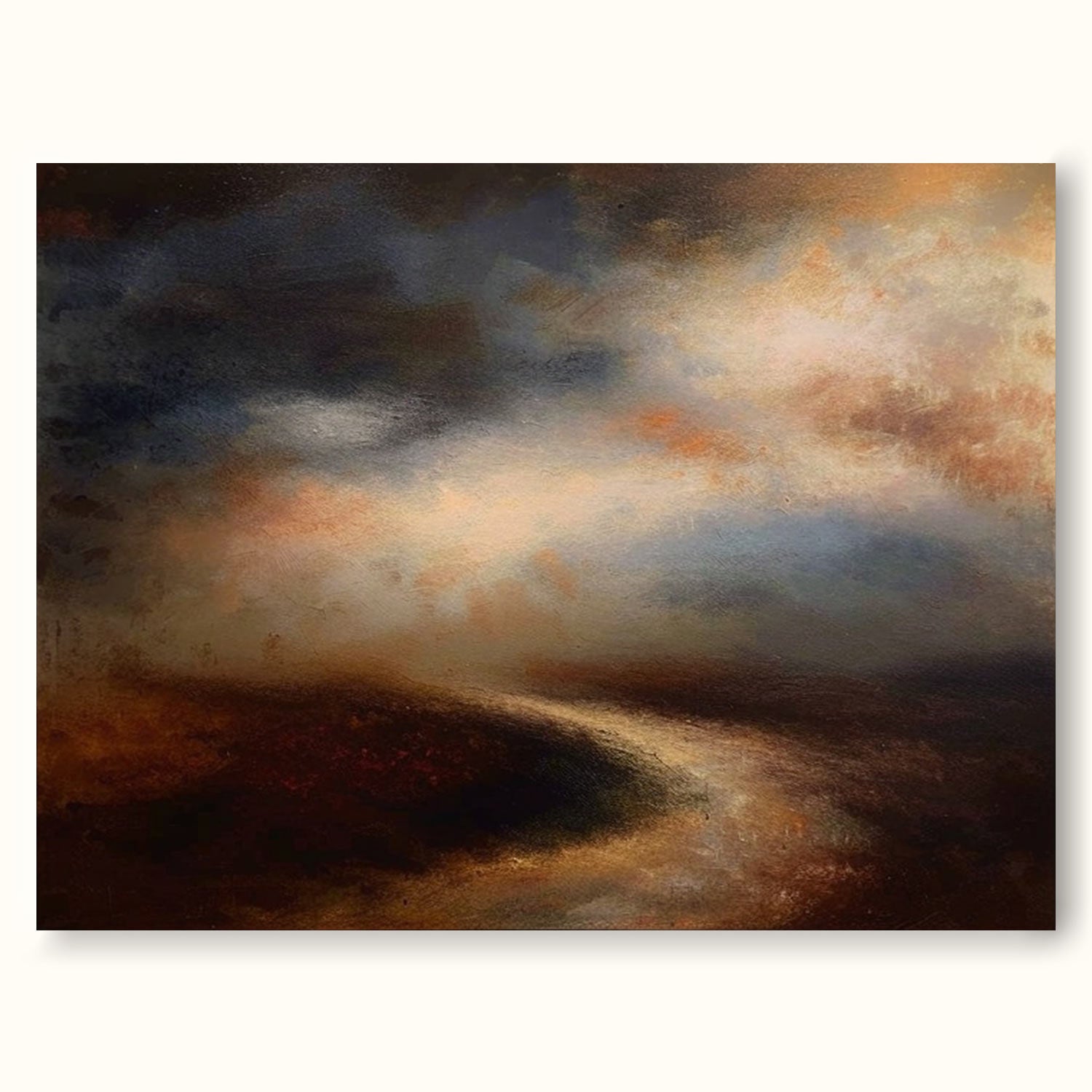 Large Retro Black And Beige Landscape Painting Minimalist Brown Canvas Art Original Minimalist Landscape Painting