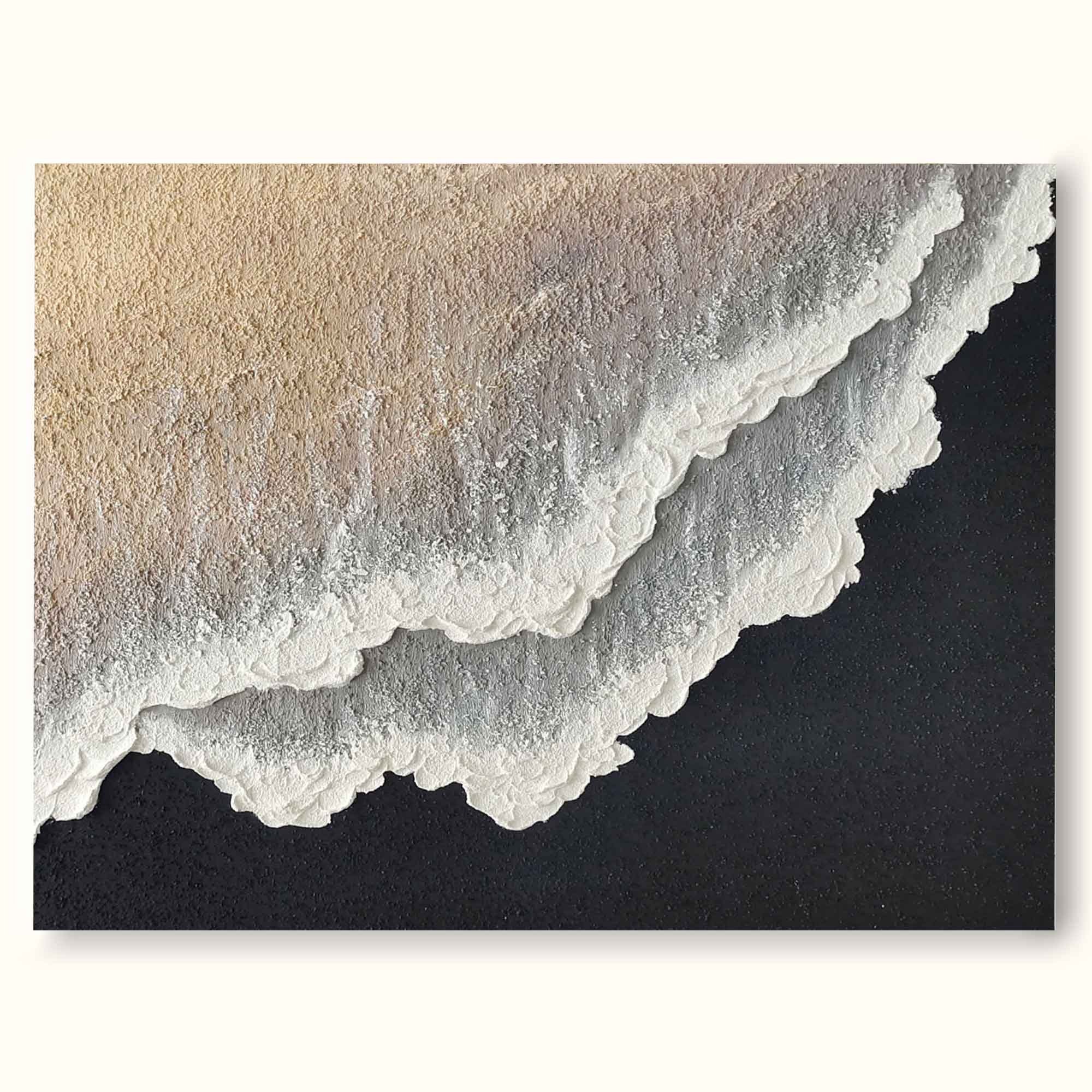 3D White And Black Minimalist Ocean Waves Art Large White And Black Minimalist Beach Painting Wabi-Sabi Wall Art