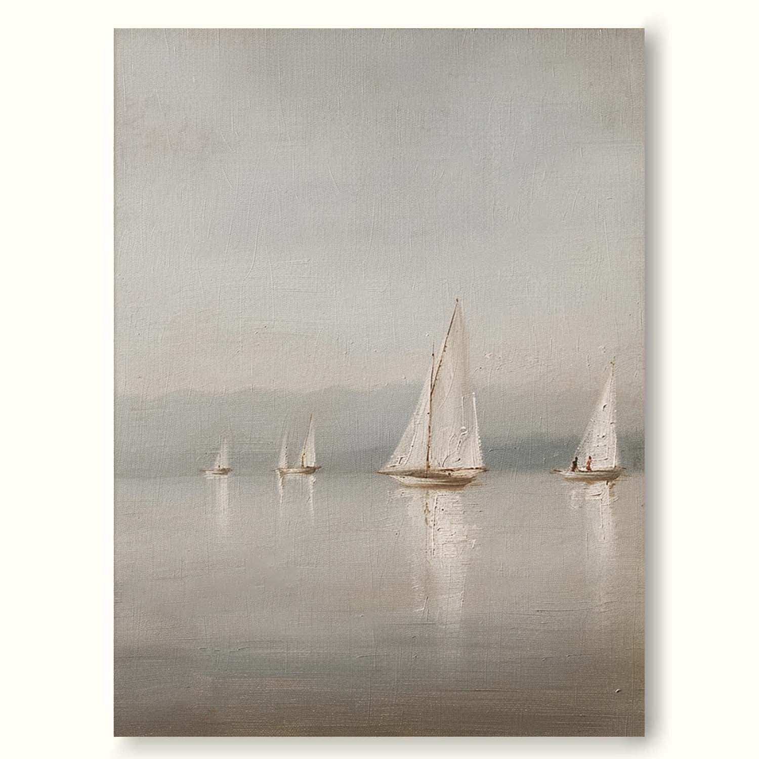 Antique Sailboats Painting White Sailboats Canvas Wall Art Sea Landscape Painting