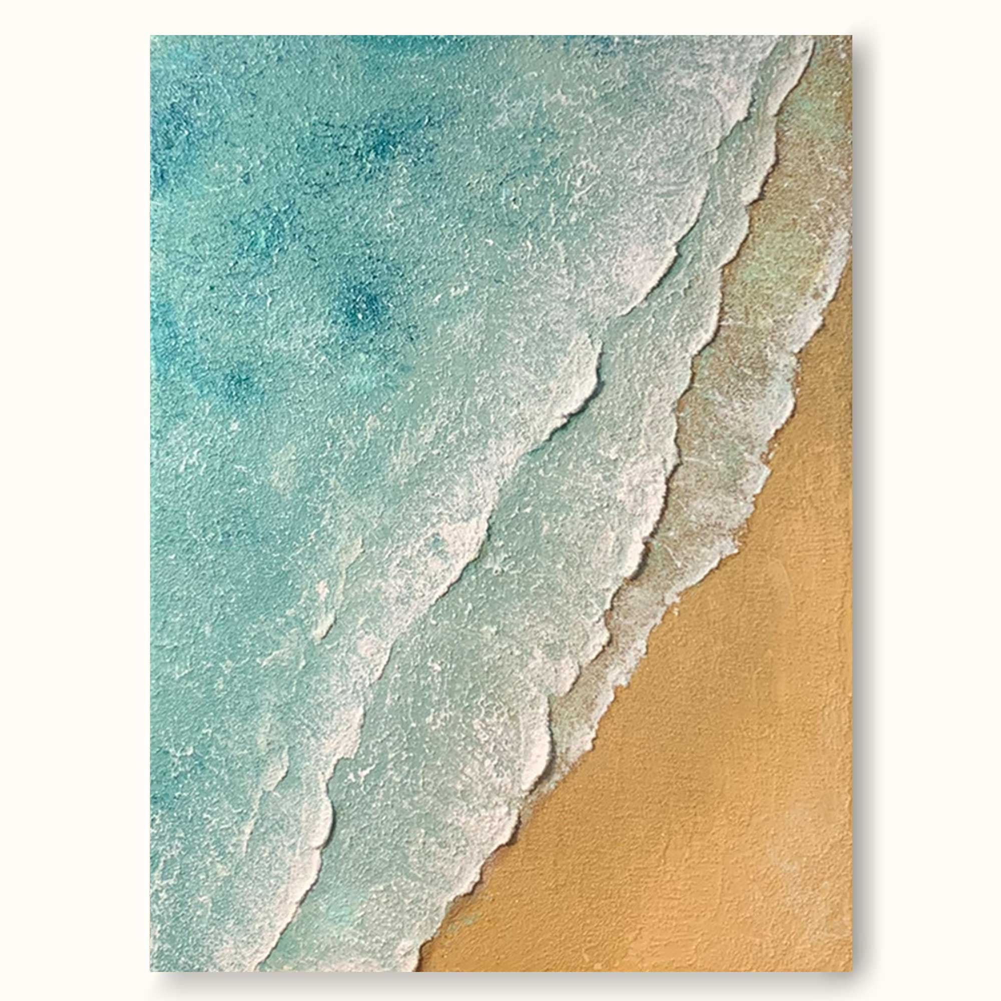 3D Minimalist Textured Coastal Wall Art Abstract Green Beach Painting