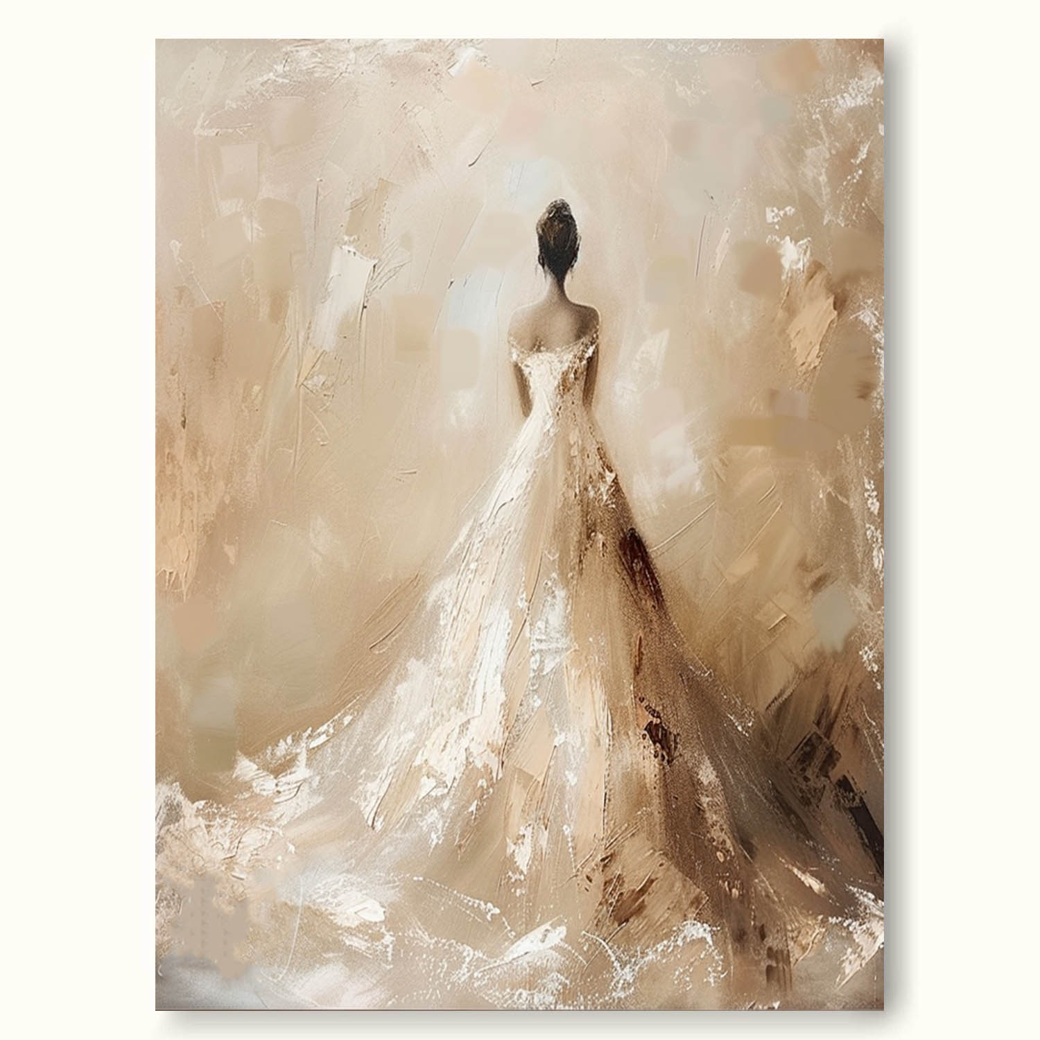 Vintage Abstract Neutral Wedding Dress Painting Large Textured Neutral Canvas Art Beige And White Female Wedding Painting