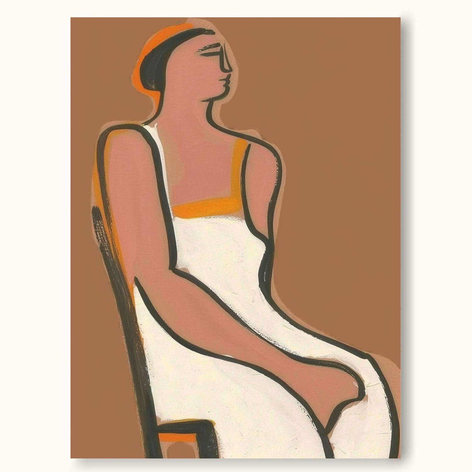 Vintage Women Abstract Wall Art A Woman Sitting On A Chair Vintage Original Women Oil Painting