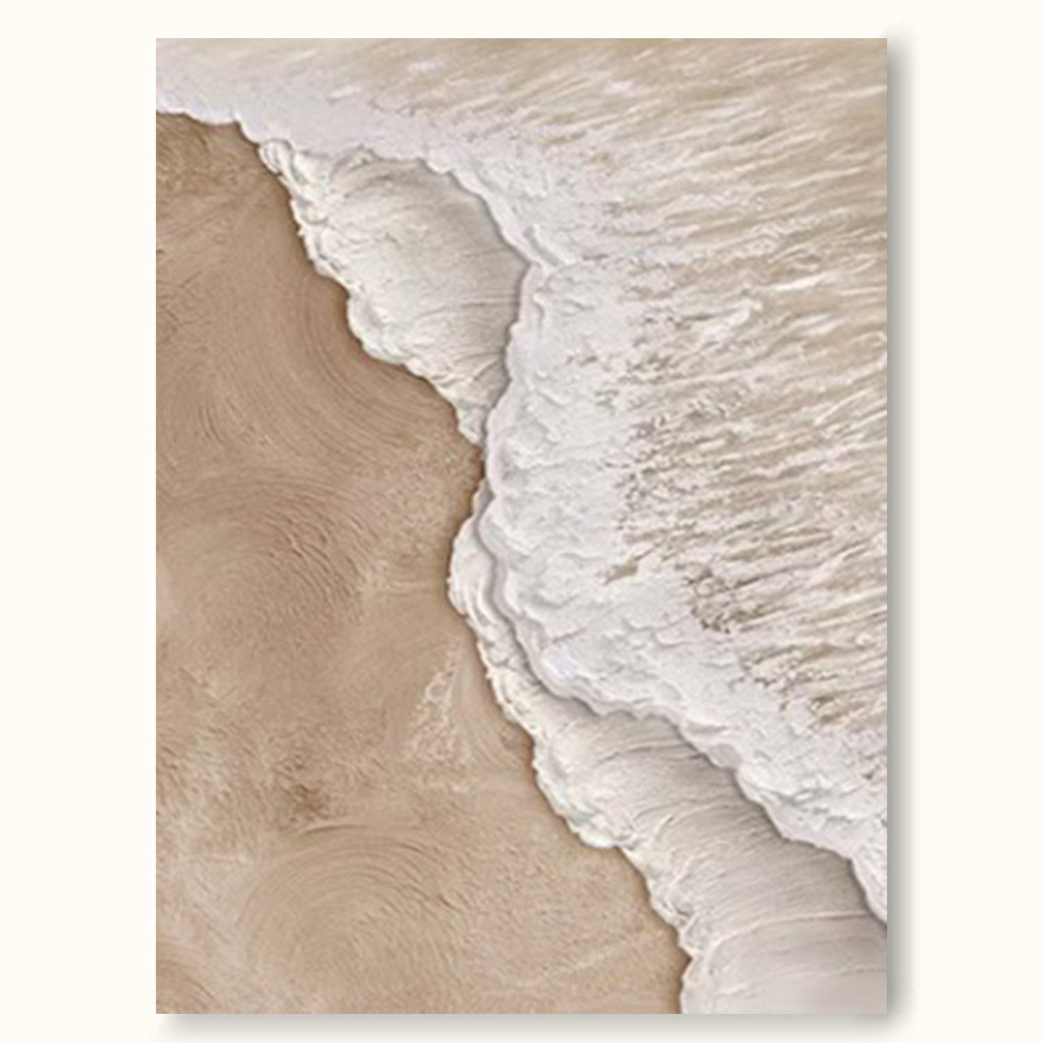 3d White And Beige Minimalist Textured Wall Art Beach Painting Ocean Wave Painting On Canvas