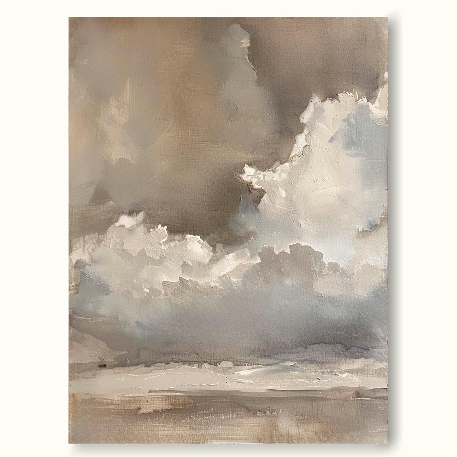 Vintage Beige And Brown Cloud Wall Art Cloudy Sky Oil Painting Vintage Neutral Cloud Painting