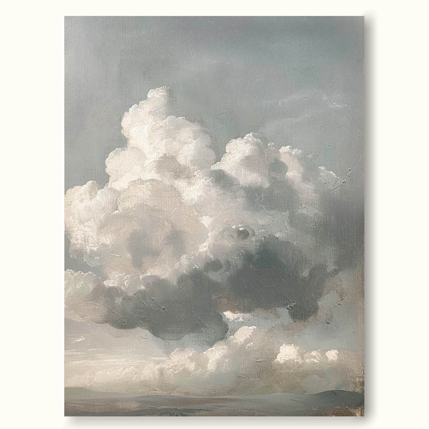 Vintage White Cloud Wall Art Cloudy Sky Oil Painting Cloudscape Wall Art Cloud Landscape Oil Painting