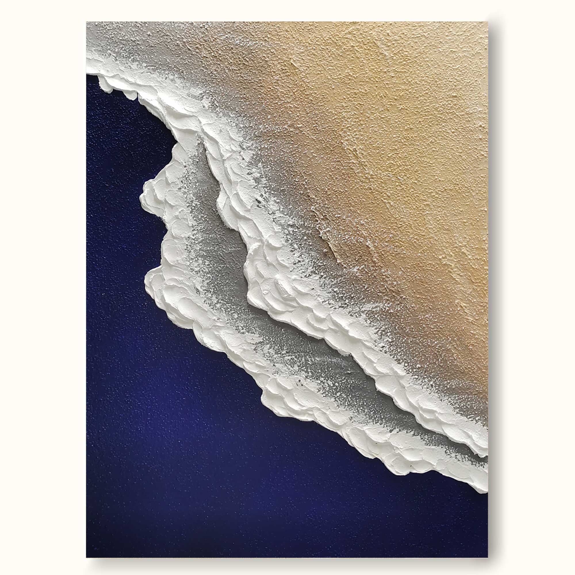 Minimalist Blue Ocean Painting Large Blue Ocean Wall Art Blue Sea Wave Textured Wall Art White Ocean Wave Painting