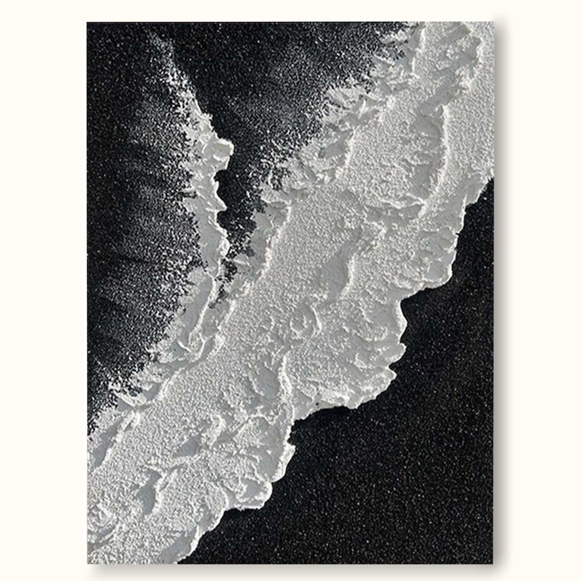 Minimalist Black And White Ocean Painting Large White Black 3D Texture Wall Art