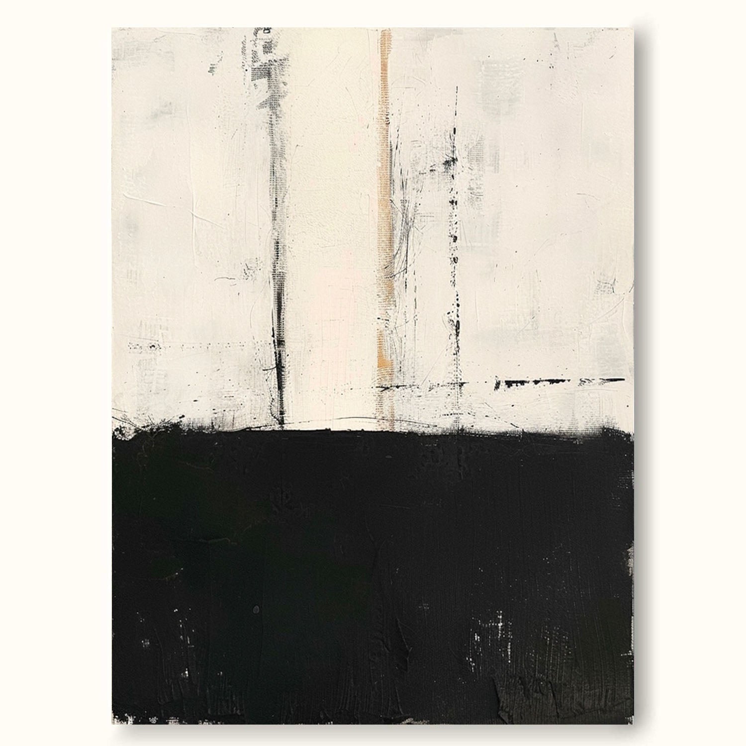 Vintage Black And White Texture Painting Original Black White Minimalist Wall Art Neutral White & Black Painting On Canvas