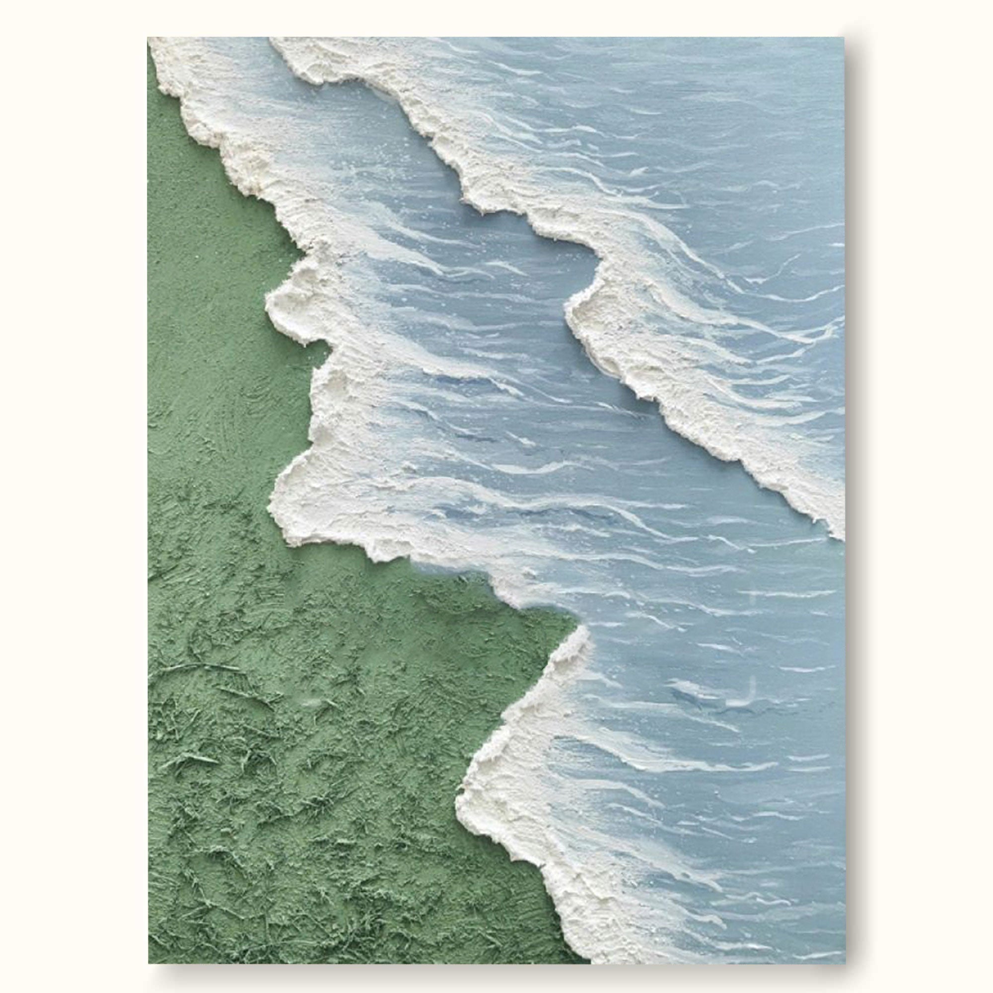 Minimalist Green Coastal Wall Art 3D Texture Abstract Beach Canvas Art