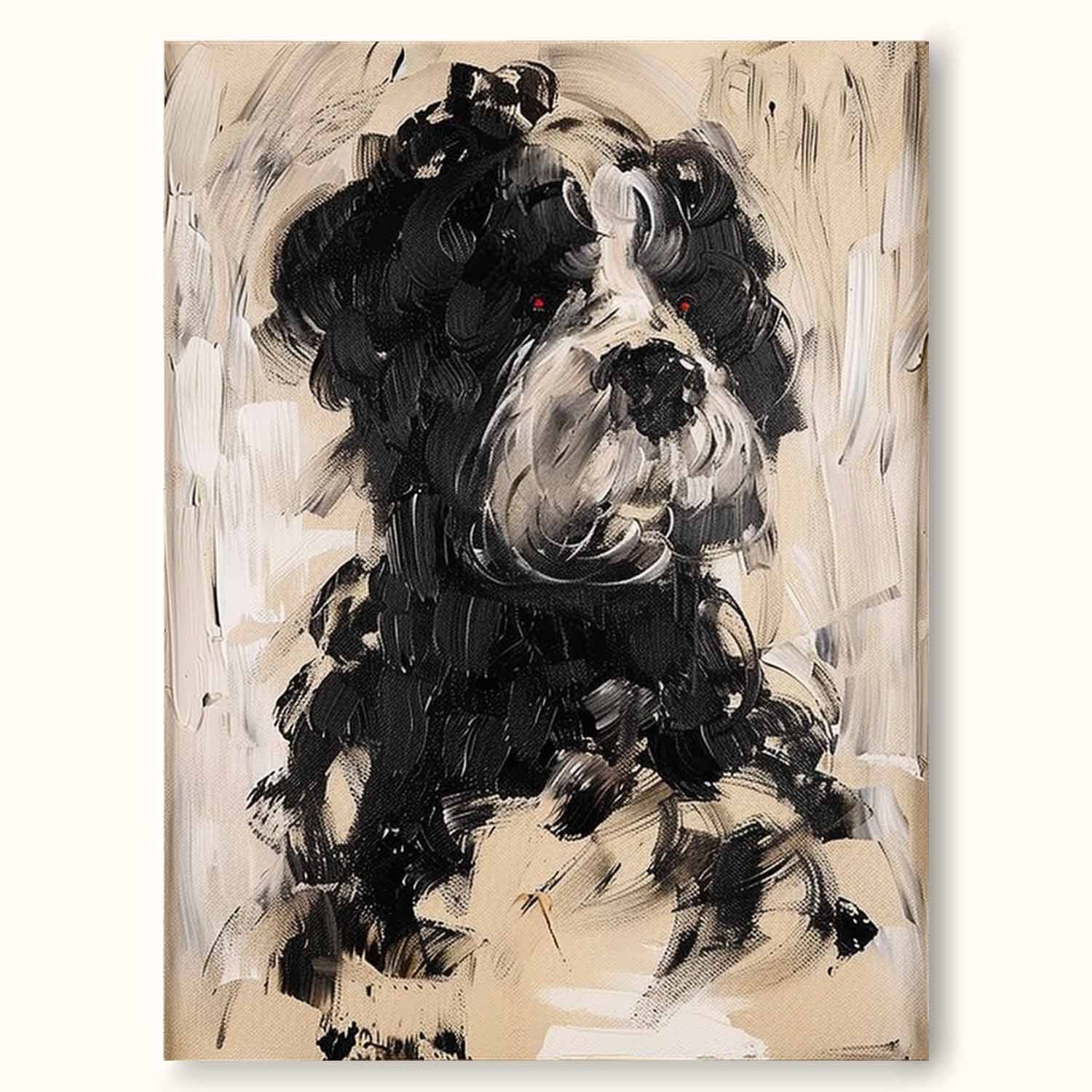 Large Vintage Neutral Dog Portrait Painting Original Dog Painting On Canvas Retro Neutral Tone Dog Artwork