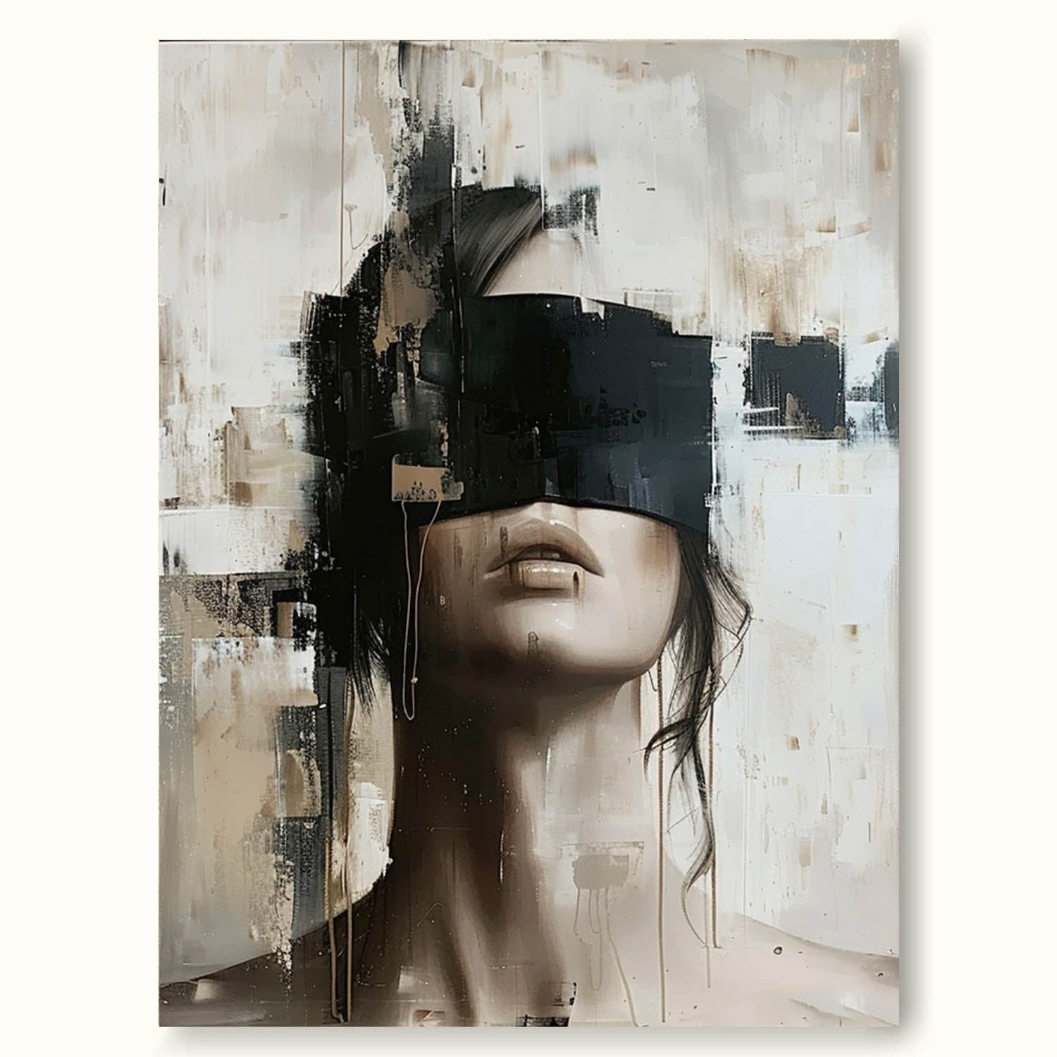 Large Faceless Portrait Painting Minimalist Abstract Lady Painting Black And White Facial Painting Original Abstract Canvas Art