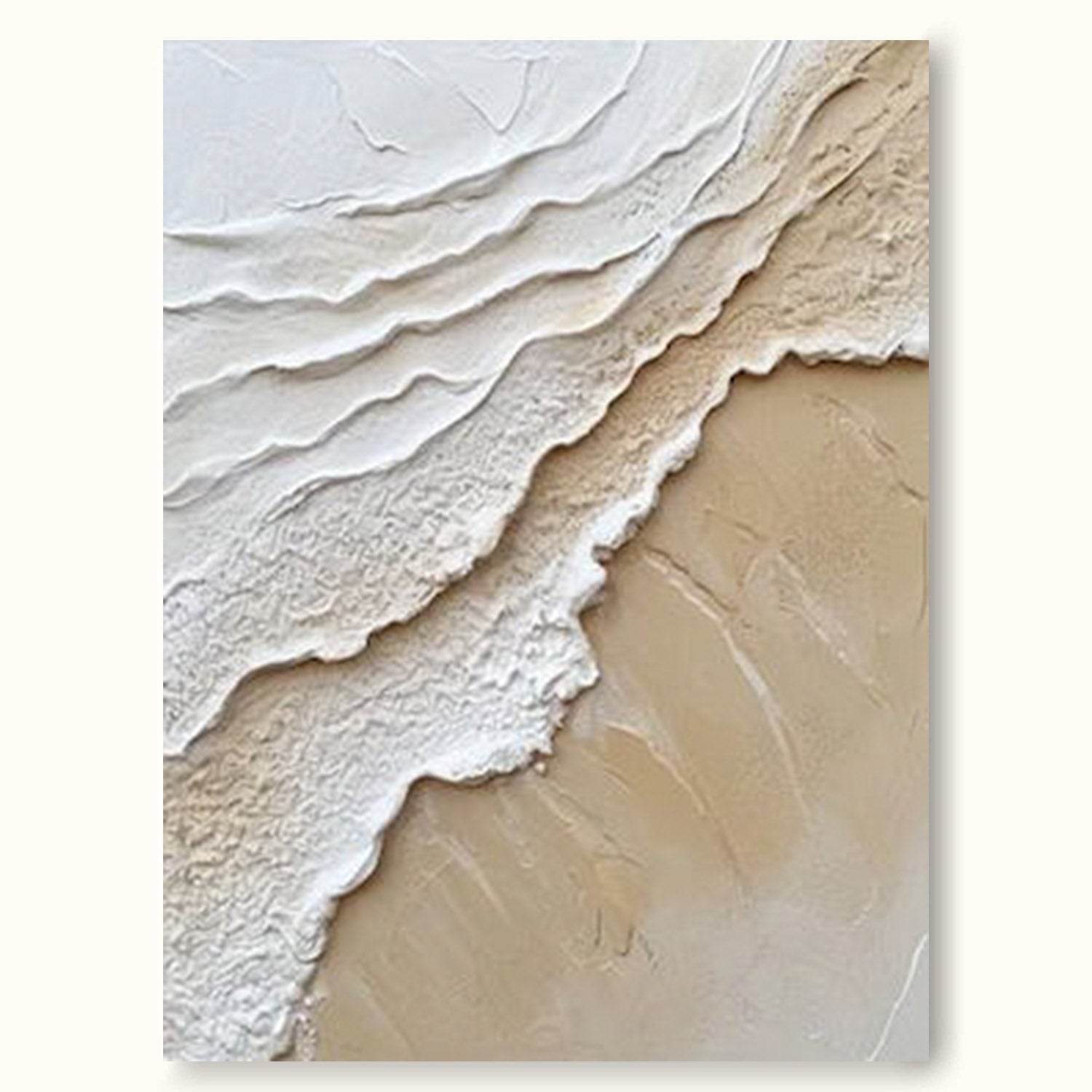 Minimalist 3d Ocean Wall Art Beige & White Ocean Waves Abstract Wall Art  Beige Abstract Painting