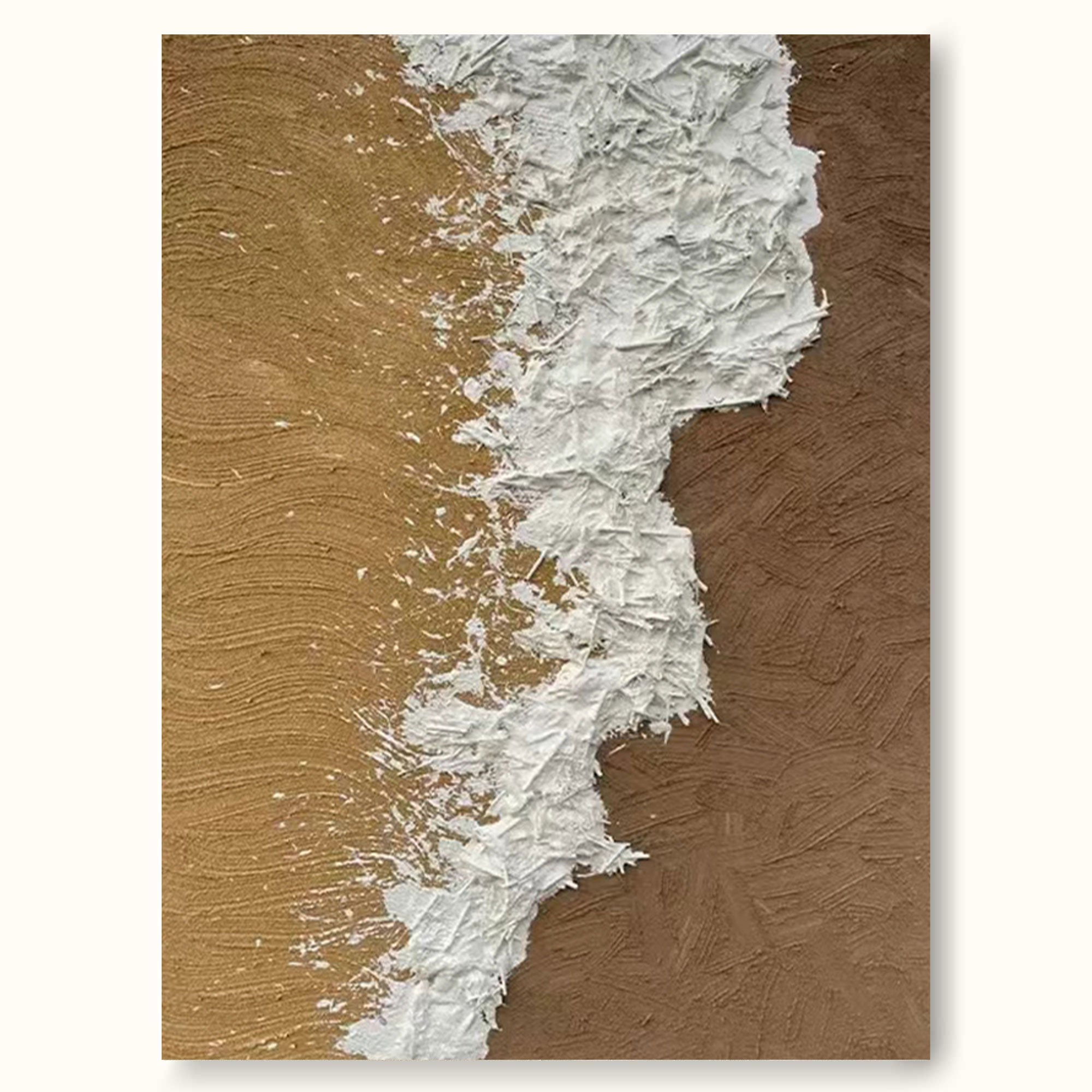 White And Brown Minimalist Beach Wave Painting White And Brown Texture Art