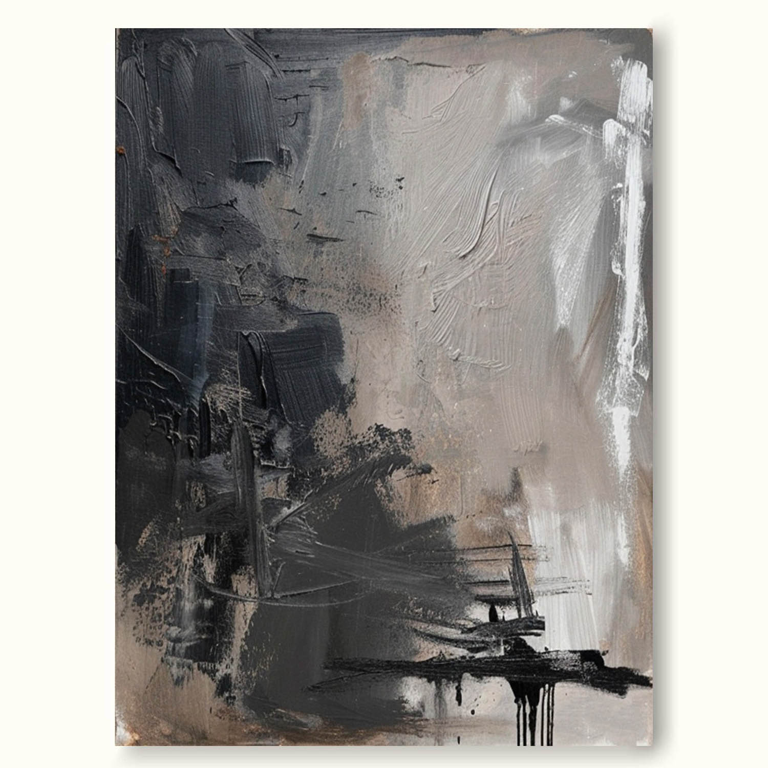 Retro Black And Grey Abstract Painting Original Black Wabi Sabi Wall Art Large Black And Grey Oil Painting On Canvas