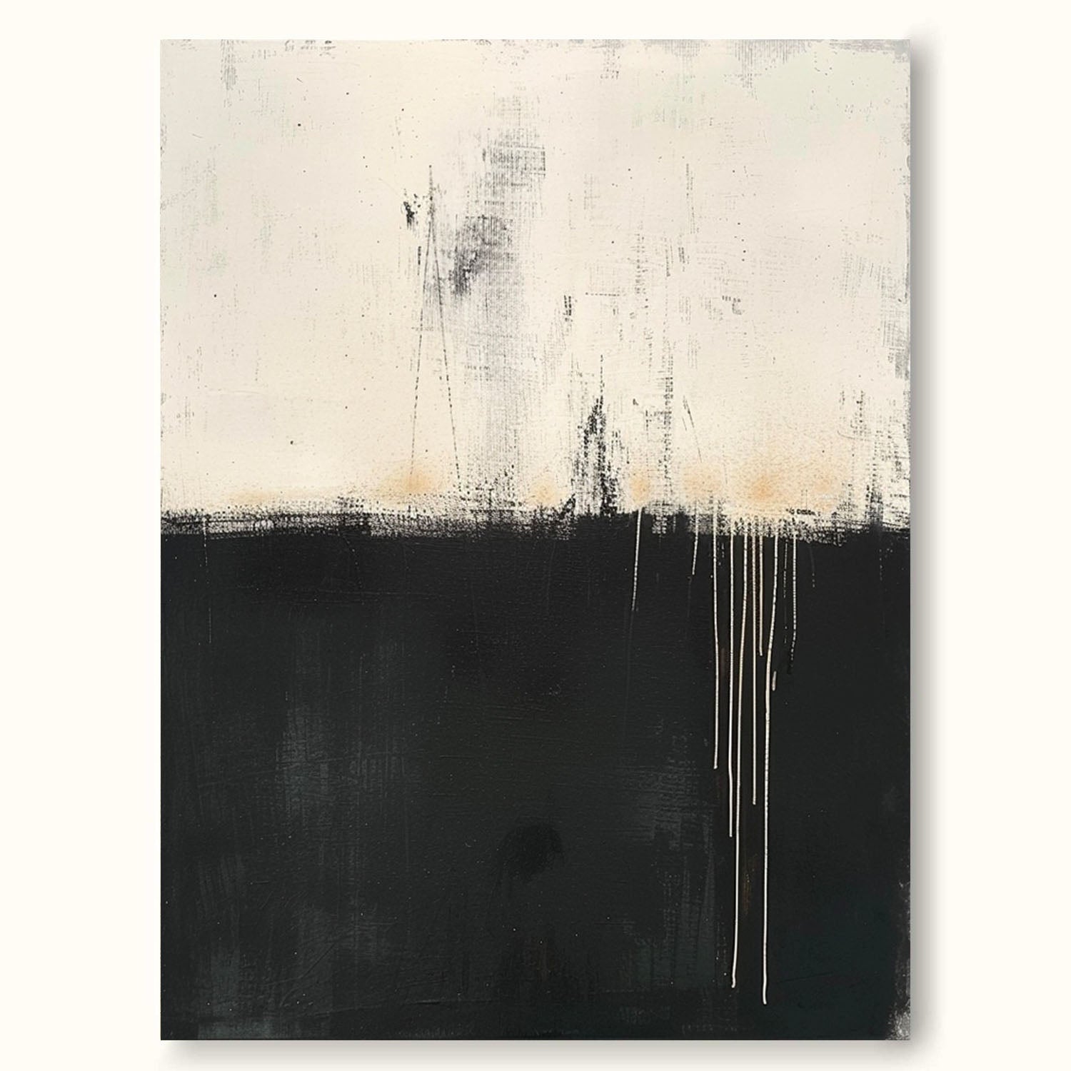 Vintage Black And White Abstract Wall Art Minimalist Retro Wabi Sabi Large Canvas Painting Neutral Black & White Wall Art