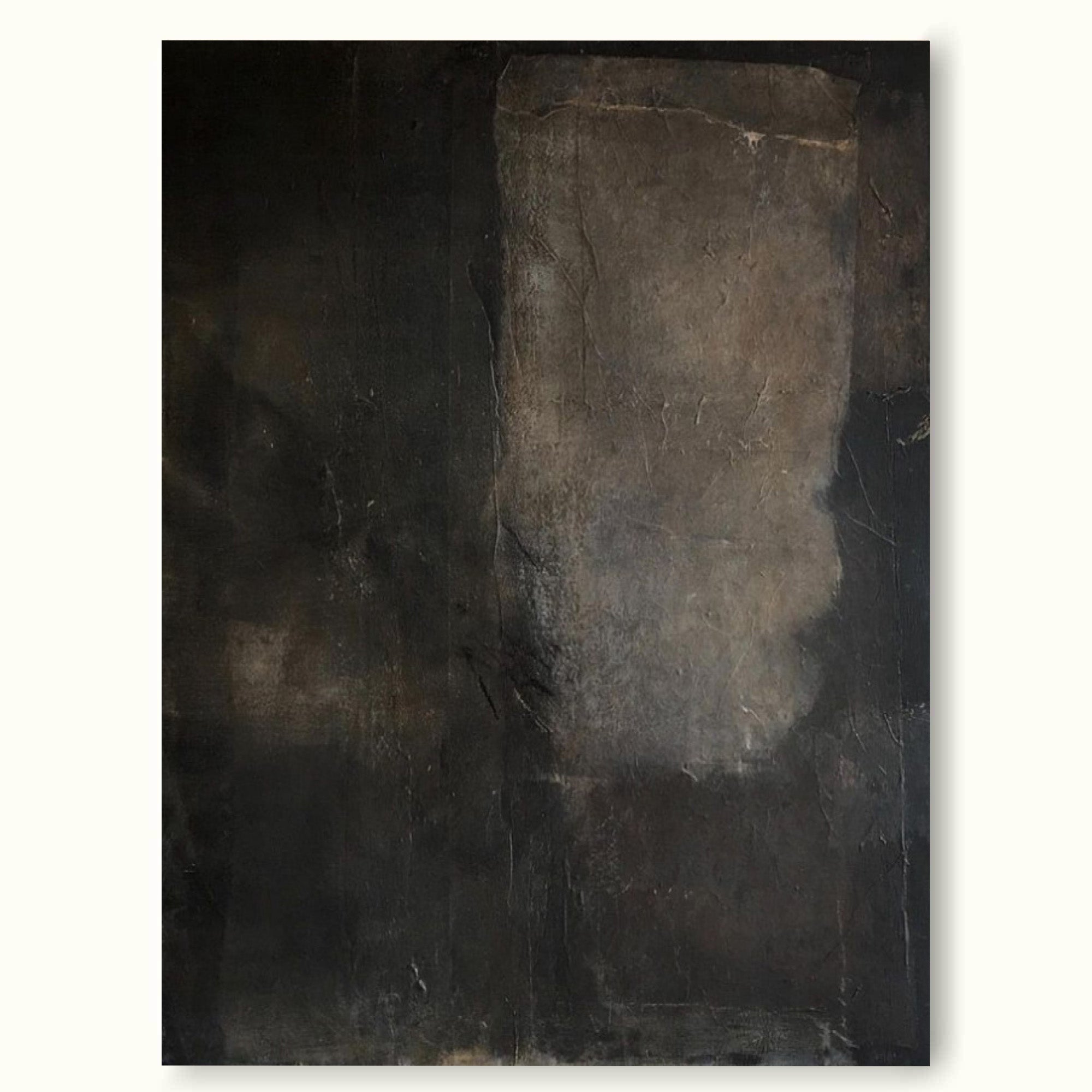 Black Minimalist Painting On Canvas Black Wabi Sabi Wall Decor Art Beige Plaster Textured Wall Art