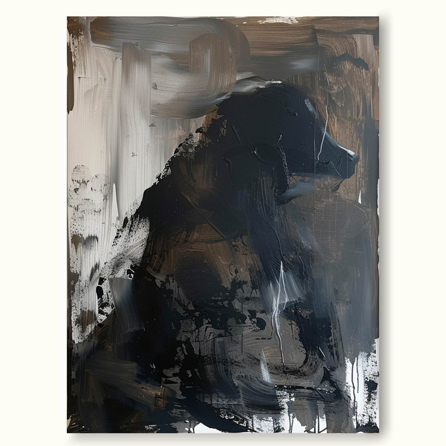 Vintage Black Dog Art Retro Abstract Dog Oil Painting Large Black Dog Oil Painting Minimalist Black Dog Painting