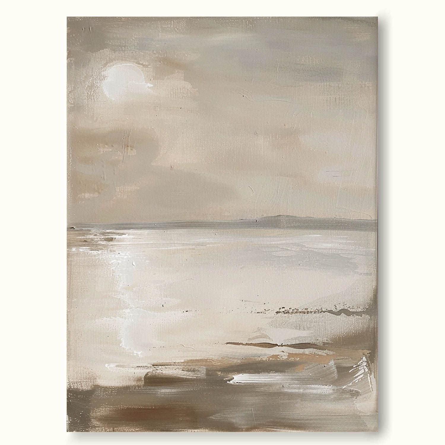 Vintage Sea View Sunset Oil Painting Original Seascape Painting Beige Sunset Wall Art Beige Ocean Abstract Painting